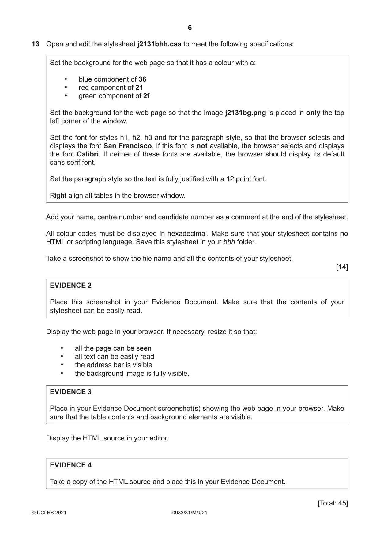 Cambridge IGCSE Information and Communication Technology (9-1) 0983 2021 May/June Paper 3 · Variant 1 question paper, page 6 of 12
