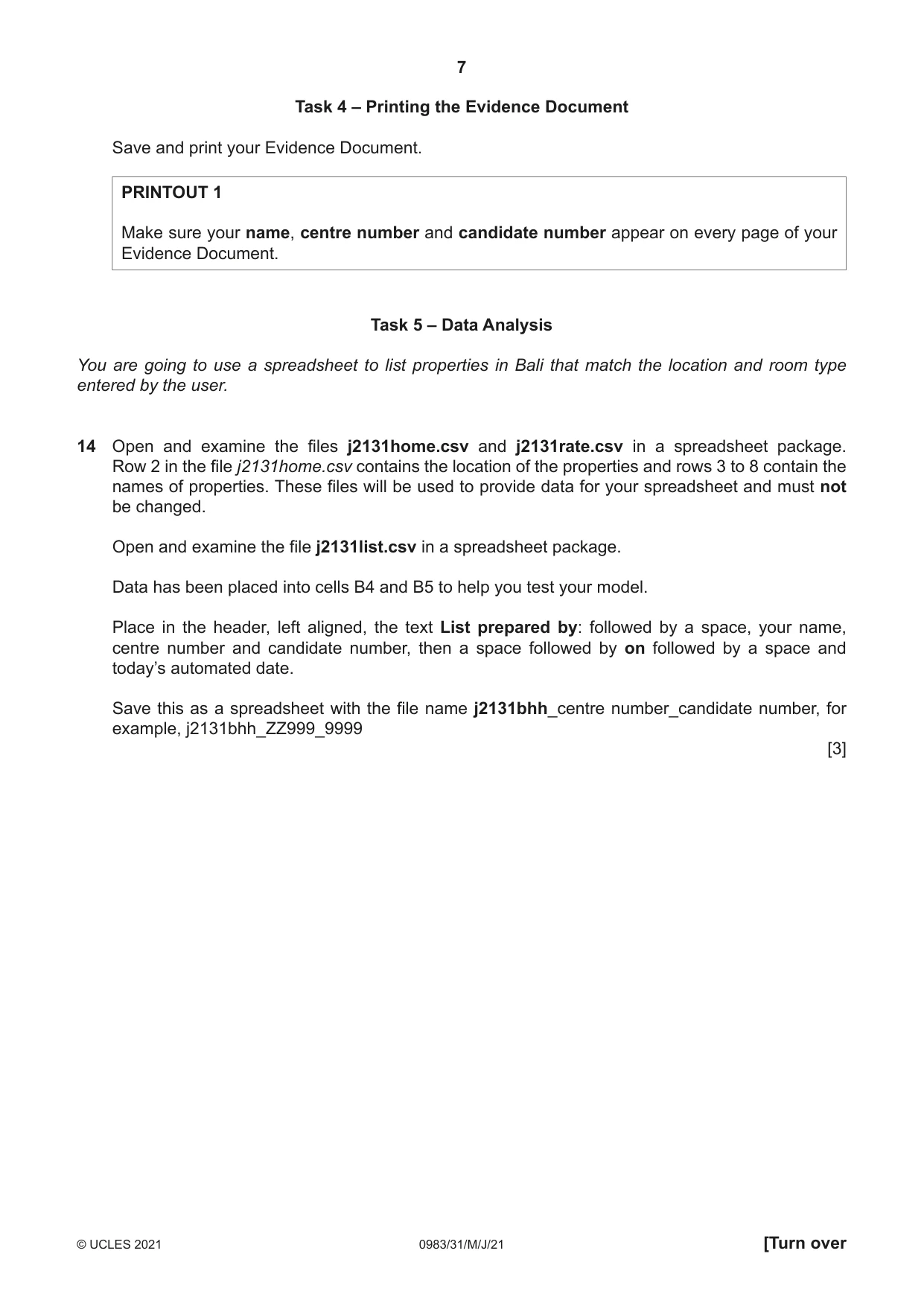 Cambridge IGCSE Information and Communication Technology (9-1) 0983 2021 May/June Paper 3 · Variant 1 question paper, page 7 of 12