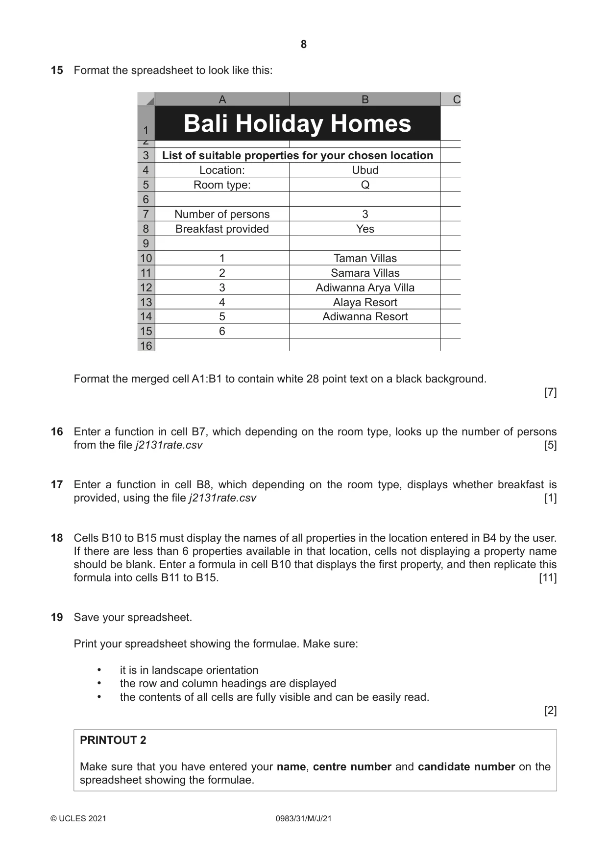 Cambridge IGCSE Information and Communication Technology (9-1) 0983 2021 May/June Paper 3 · Variant 1 question paper, page 8 of 12
