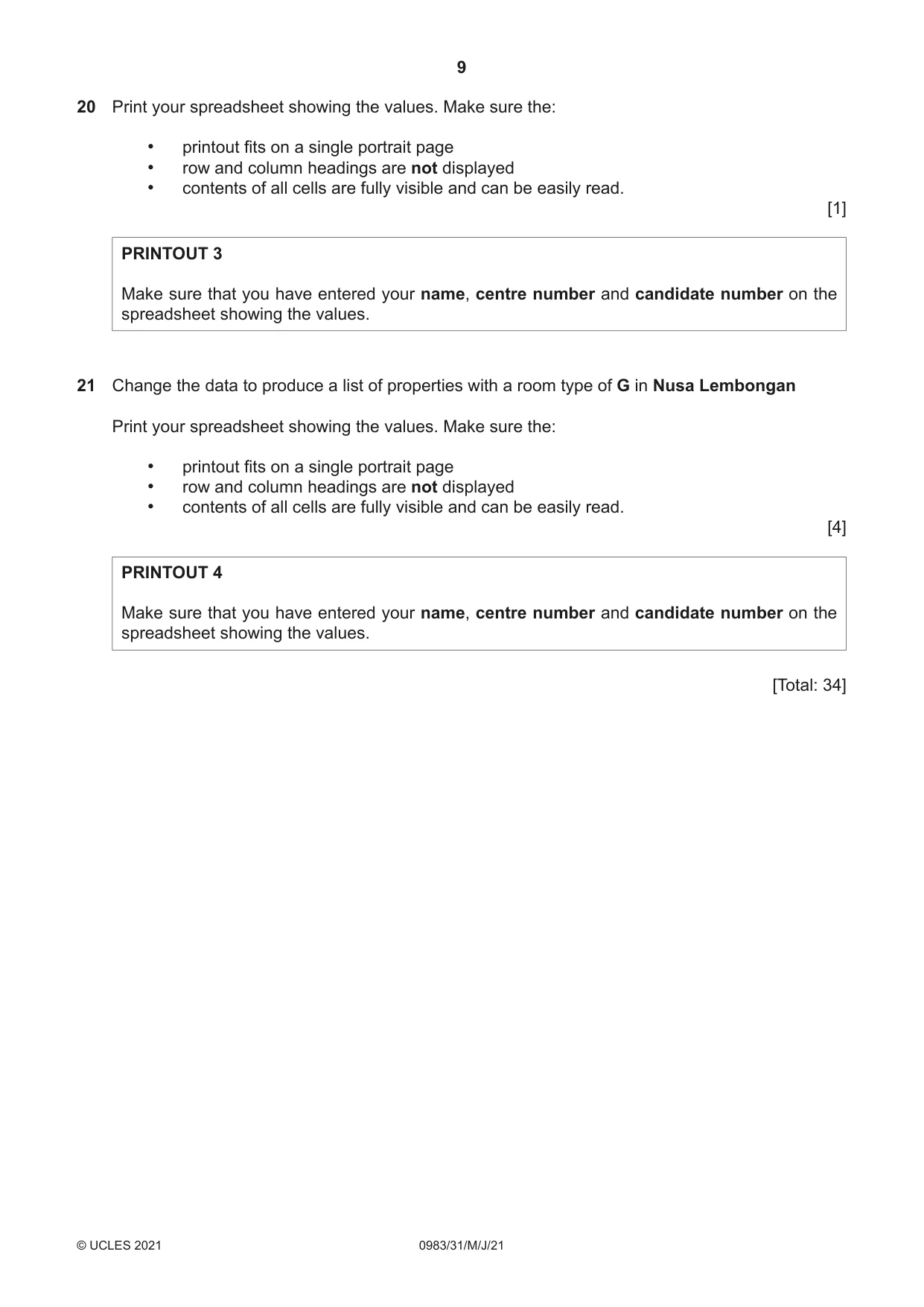 Cambridge IGCSE Information and Communication Technology (9-1) 0983 2021 May/June Paper 3 · Variant 1 question paper, page 9 of 12