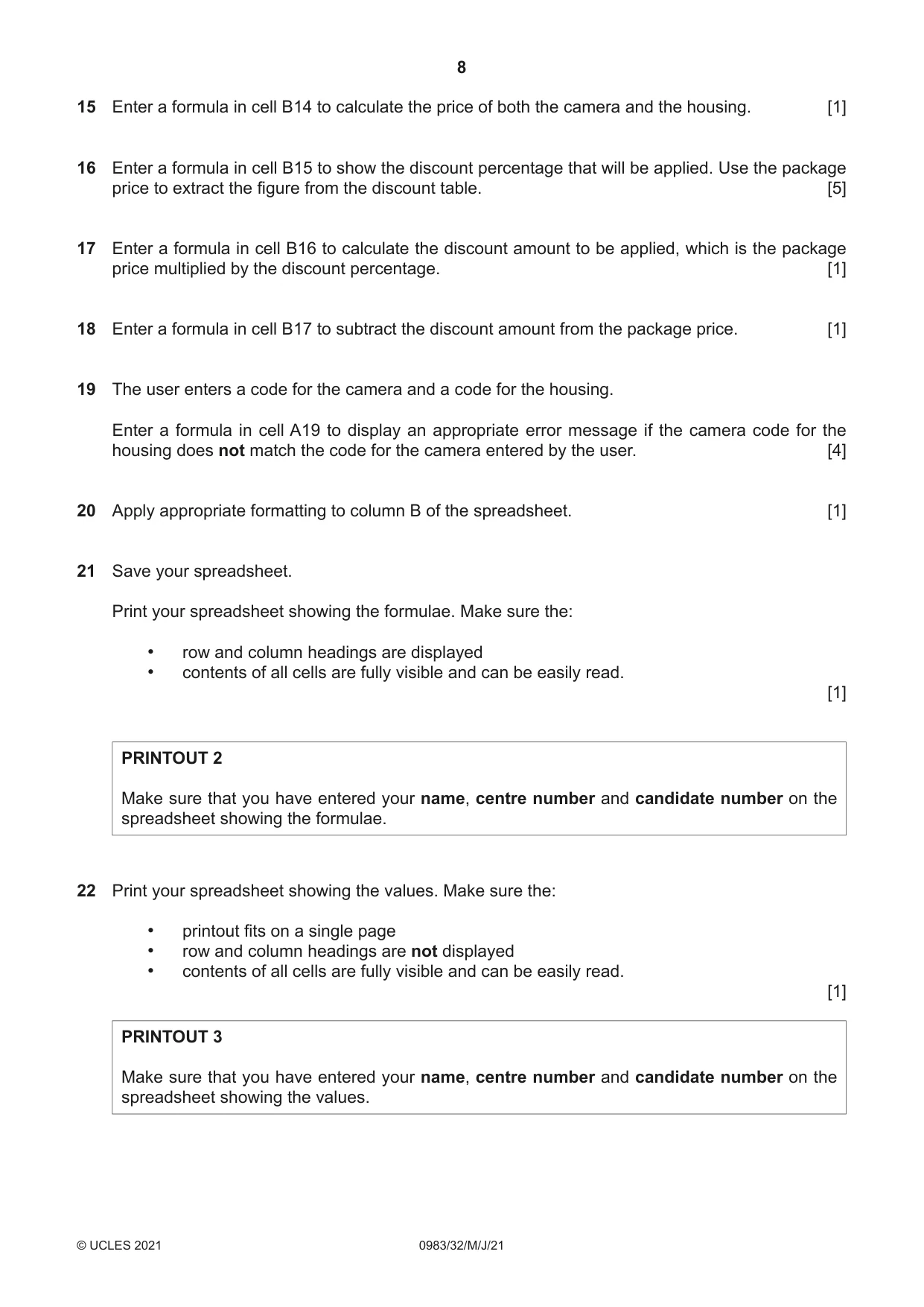 Cambridge IGCSE Information and Communication Technology (9-1) 0983 2021 May/June Paper 3 · Variant 2 question paper, page 8 of 12