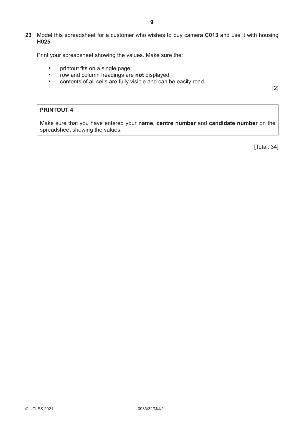 Cambridge IGCSE Information and Communication Technology (9-1) 0983 2021 May/June Paper 3 · Variant 2 question paper, page 9 of 12