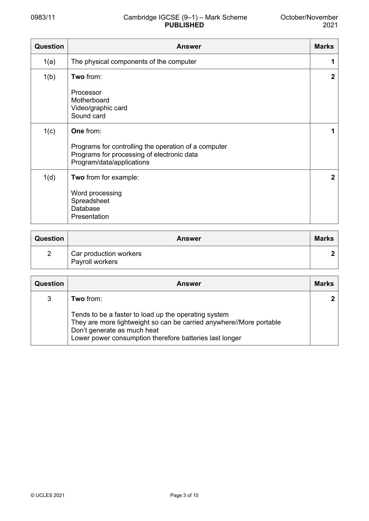 Mark scheme, page 3 of 10