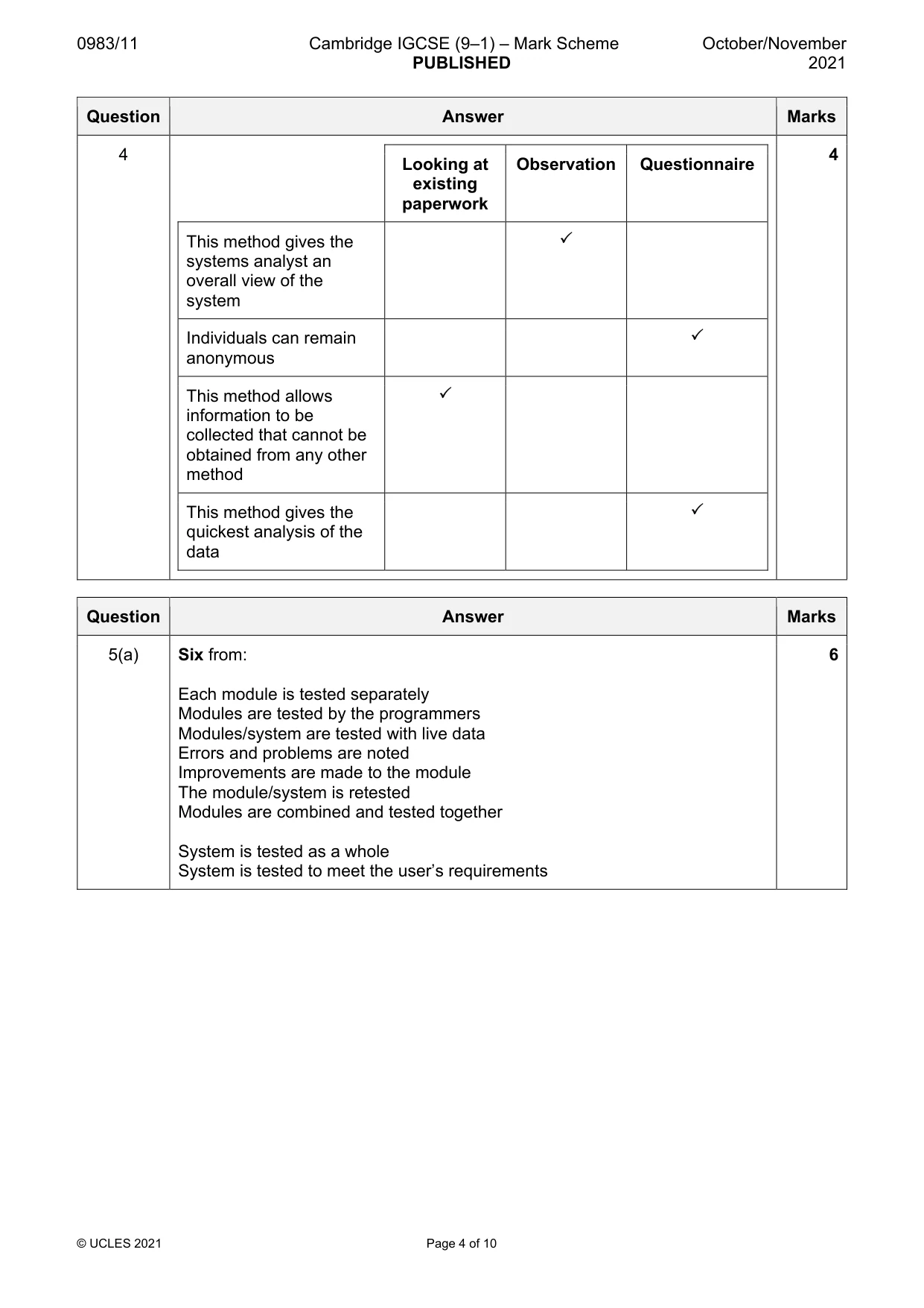 Mark scheme, page 4 of 10