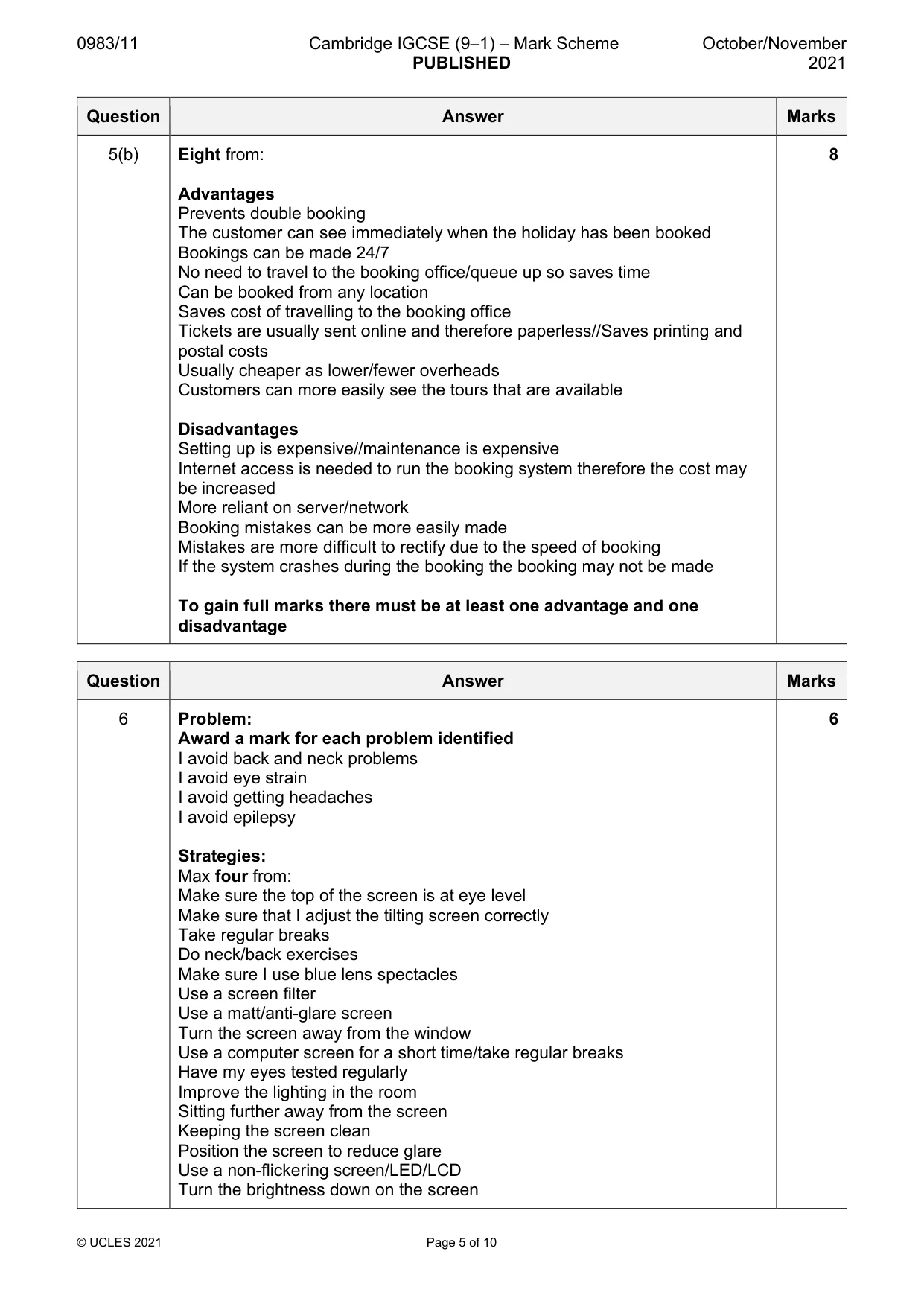 Mark scheme, page 5 of 10