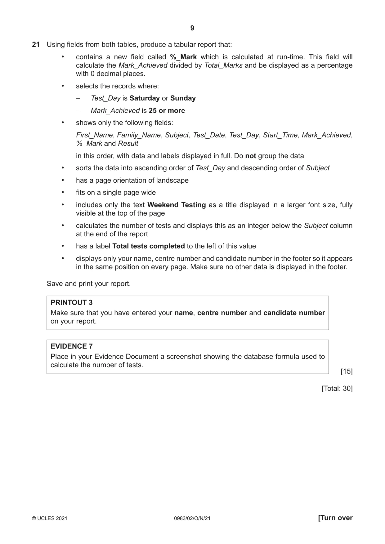 Cambridge IGCSE Information and Communication Technology (9-1) 0983 2021 Oct/Nov Paper 2 · Variant 0 question paper, page 9 of 12