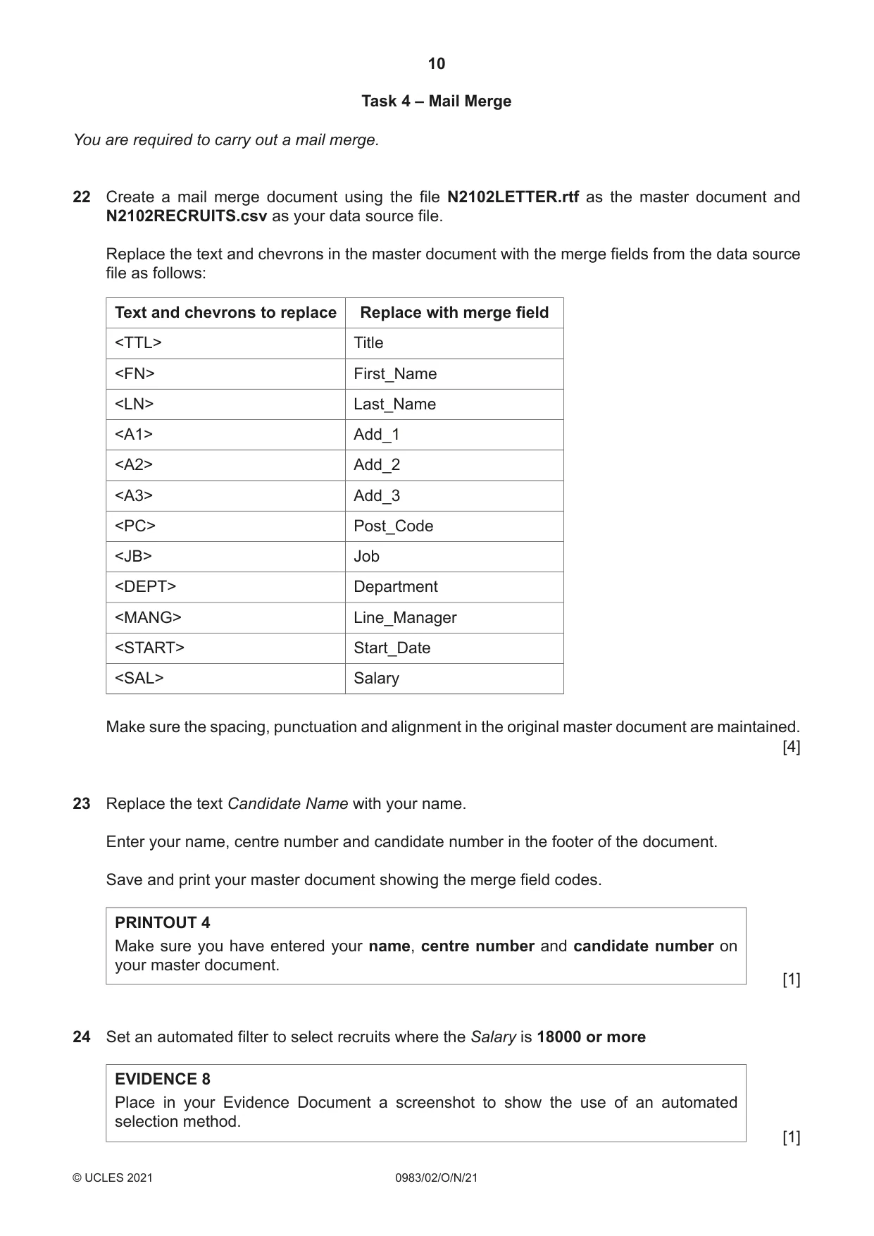 Cambridge IGCSE Information and Communication Technology (9-1) 0983 2021 Oct/Nov Paper 2 · Variant 0 question paper, page 10 of 12