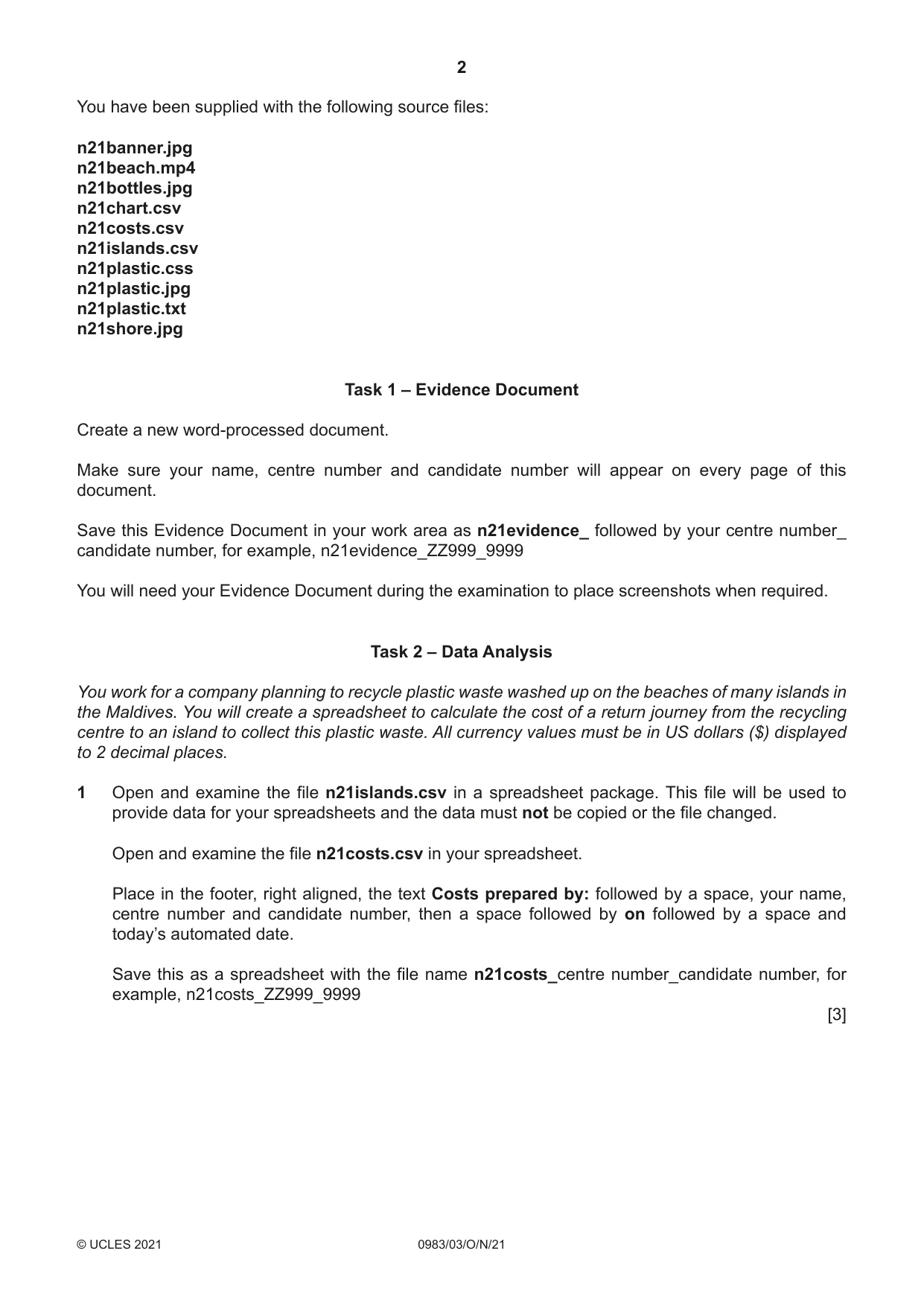 Cambridge IGCSE Information and Communication Technology (9-1) 0983 2021 Oct/Nov Paper 3 · Variant 0 question paper, page 2 of 8