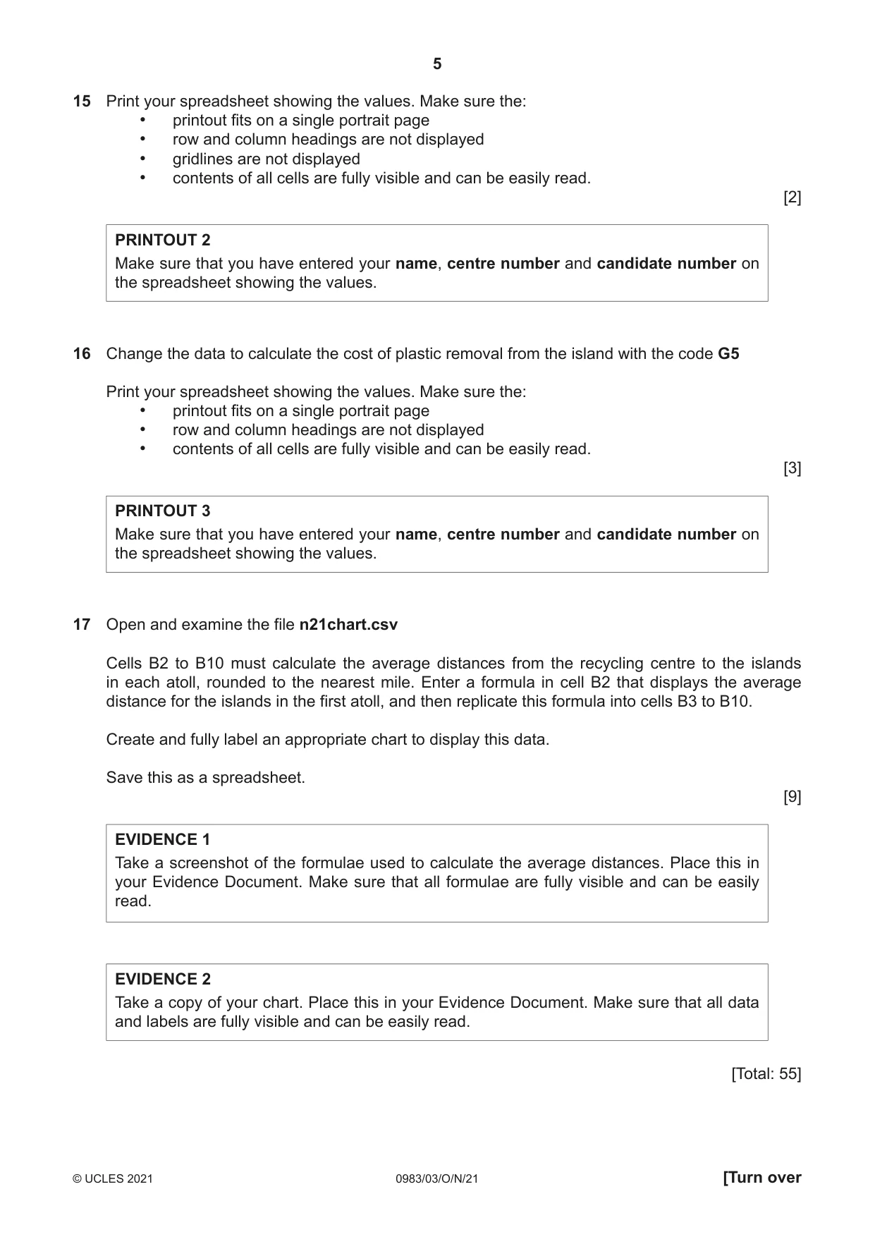 Cambridge IGCSE Information and Communication Technology (9-1) 0983 2021 Oct/Nov Paper 3 · Variant 0 question paper, page 5 of 8