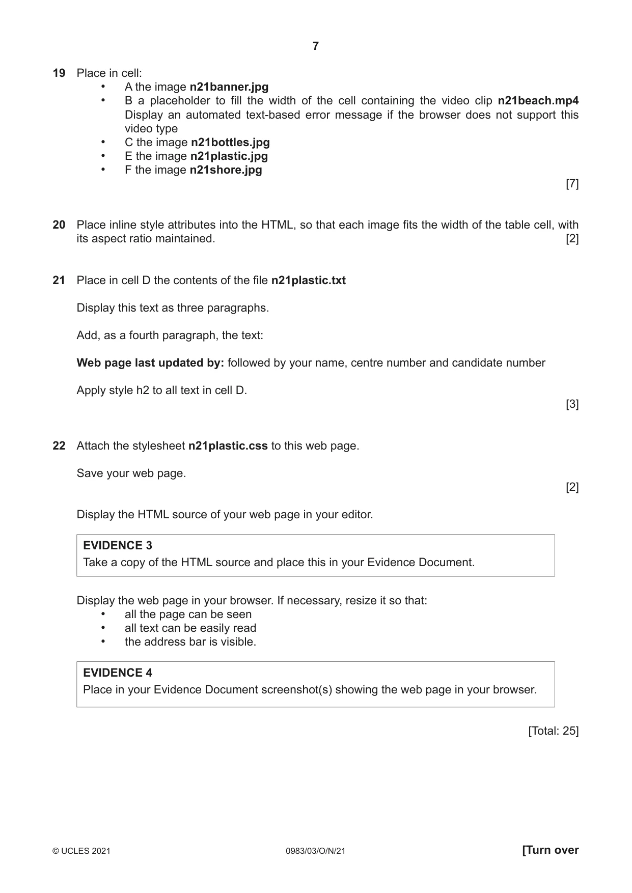 Cambridge IGCSE Information and Communication Technology (9-1) 0983 2021 Oct/Nov Paper 3 · Variant 0 question paper, page 7 of 8
