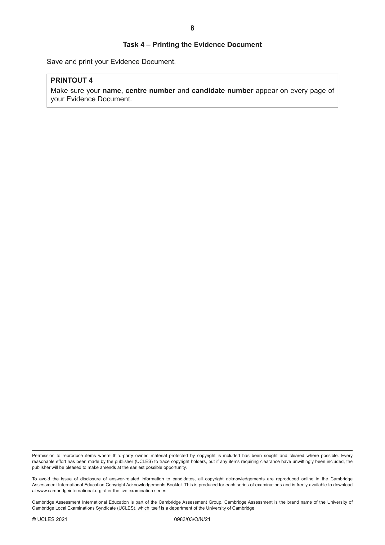 Cambridge IGCSE Information and Communication Technology (9-1) 0983 2021 Oct/Nov Paper 3 · Variant 0 question paper, page 8 of 8