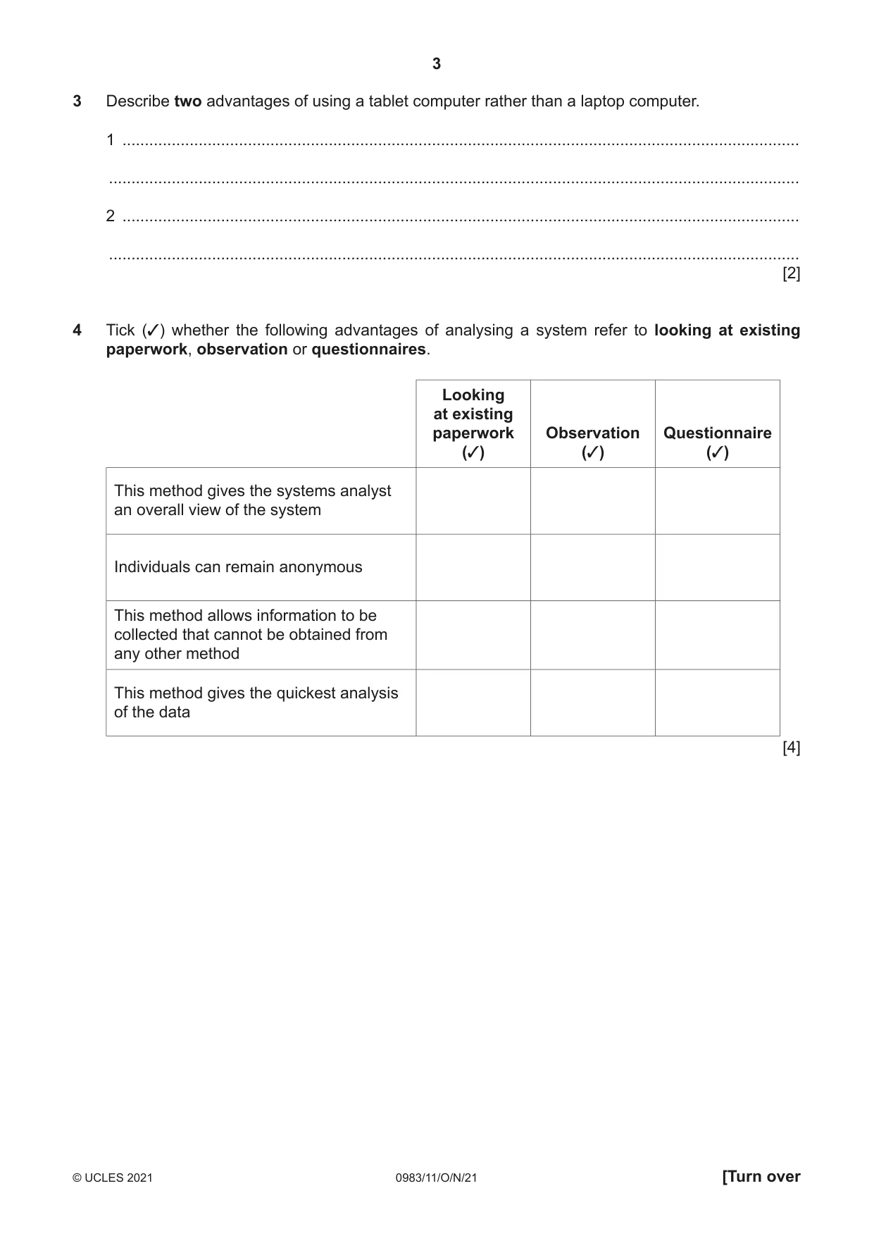 Cambridge IGCSE Information and Communication Technology (9-1) 0983 2021 Oct/Nov Paper 1 · Variant 1 question paper, page 3 of 16