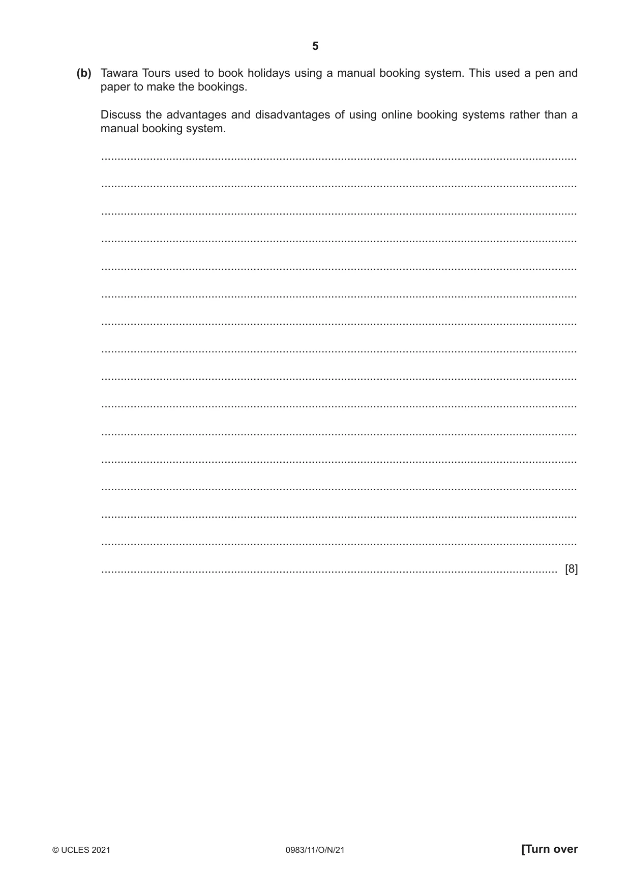 Cambridge IGCSE Information and Communication Technology (9-1) 0983 2021 Oct/Nov Paper 1 · Variant 1 question paper, page 5 of 16