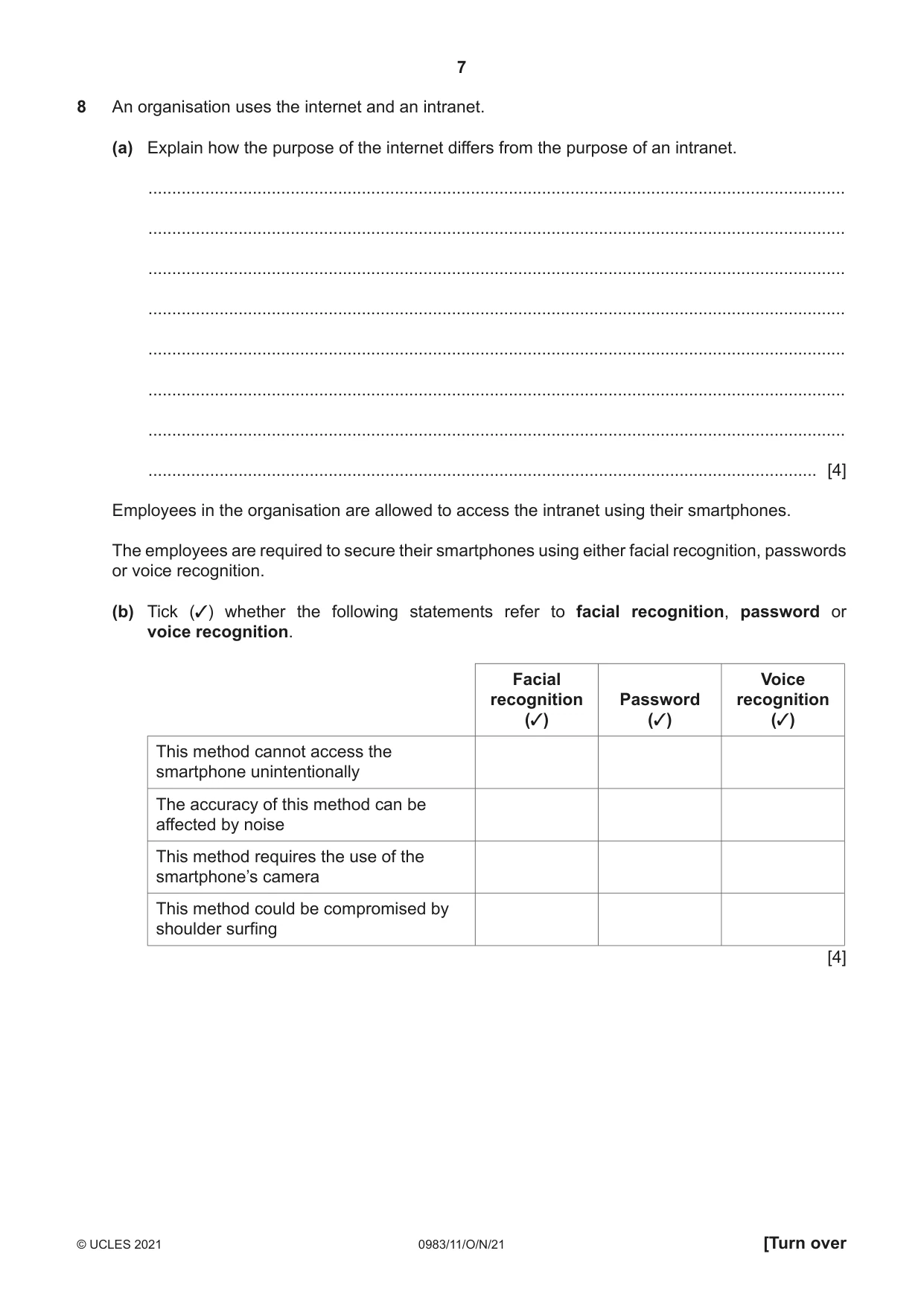 Cambridge IGCSE Information and Communication Technology (9-1) 0983 2021 Oct/Nov Paper 1 · Variant 1 question paper, page 7 of 16