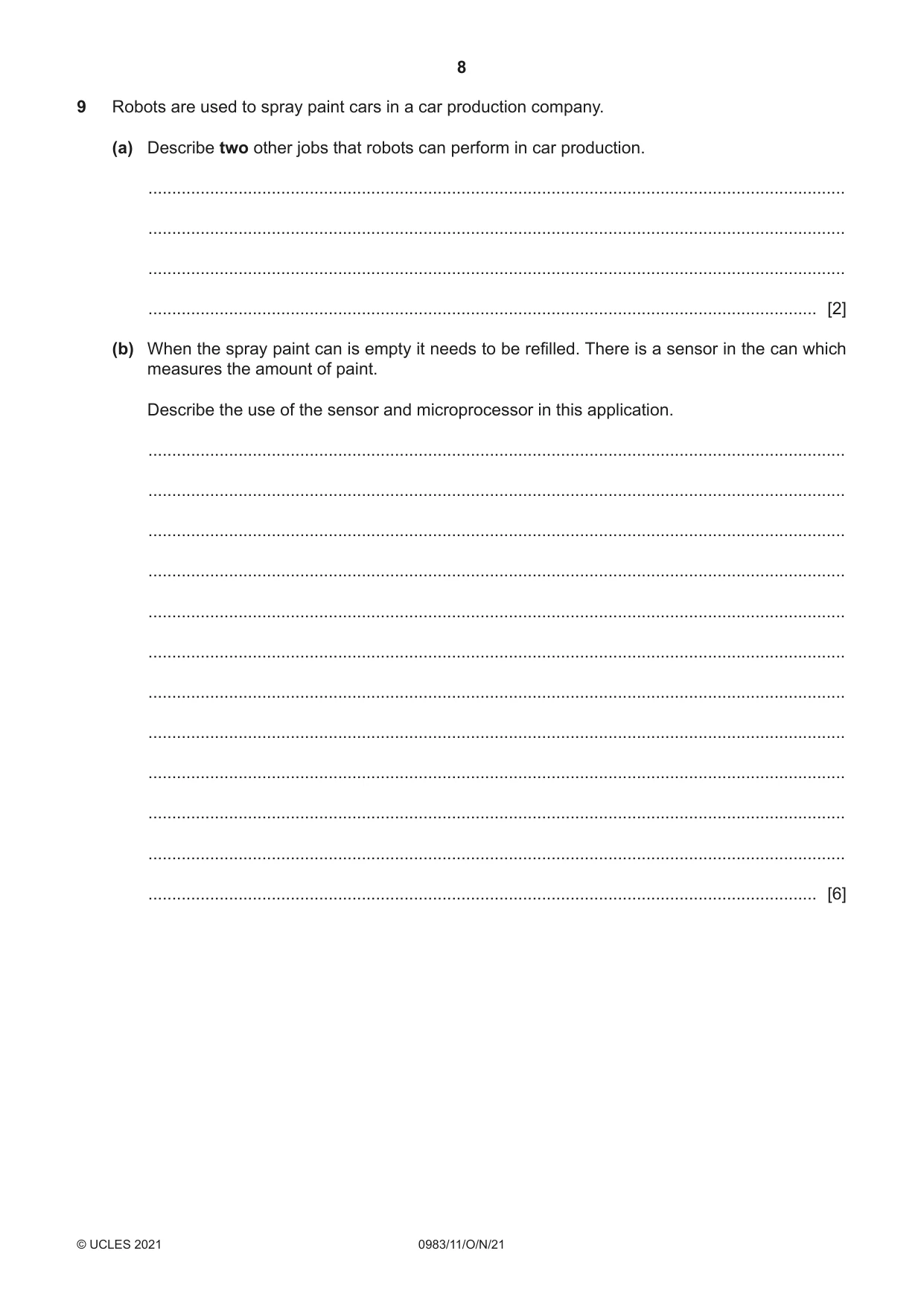 Cambridge IGCSE Information and Communication Technology (9-1) 0983 2021 Oct/Nov Paper 1 · Variant 1 question paper, page 8 of 16
