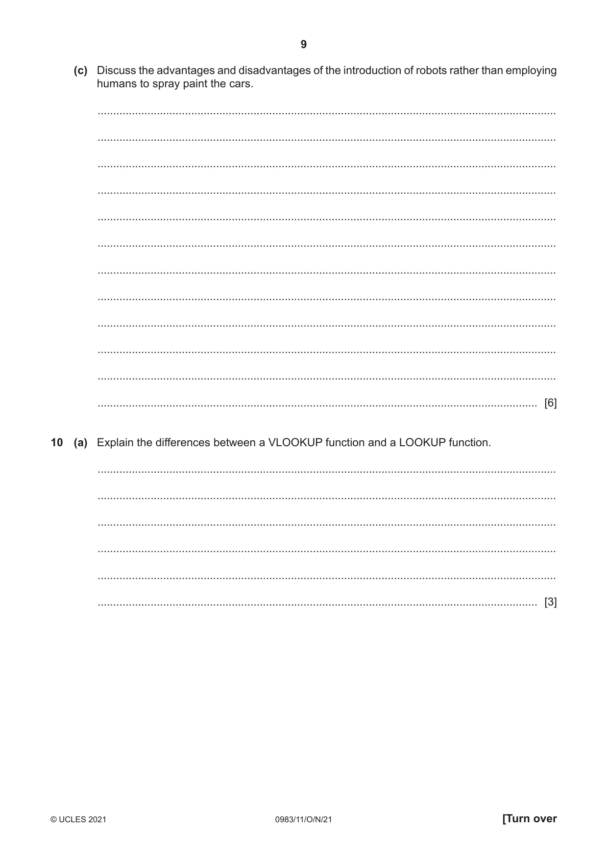 Cambridge IGCSE Information and Communication Technology (9-1) 0983 2021 Oct/Nov Paper 1 · Variant 1 question paper, page 9 of 16