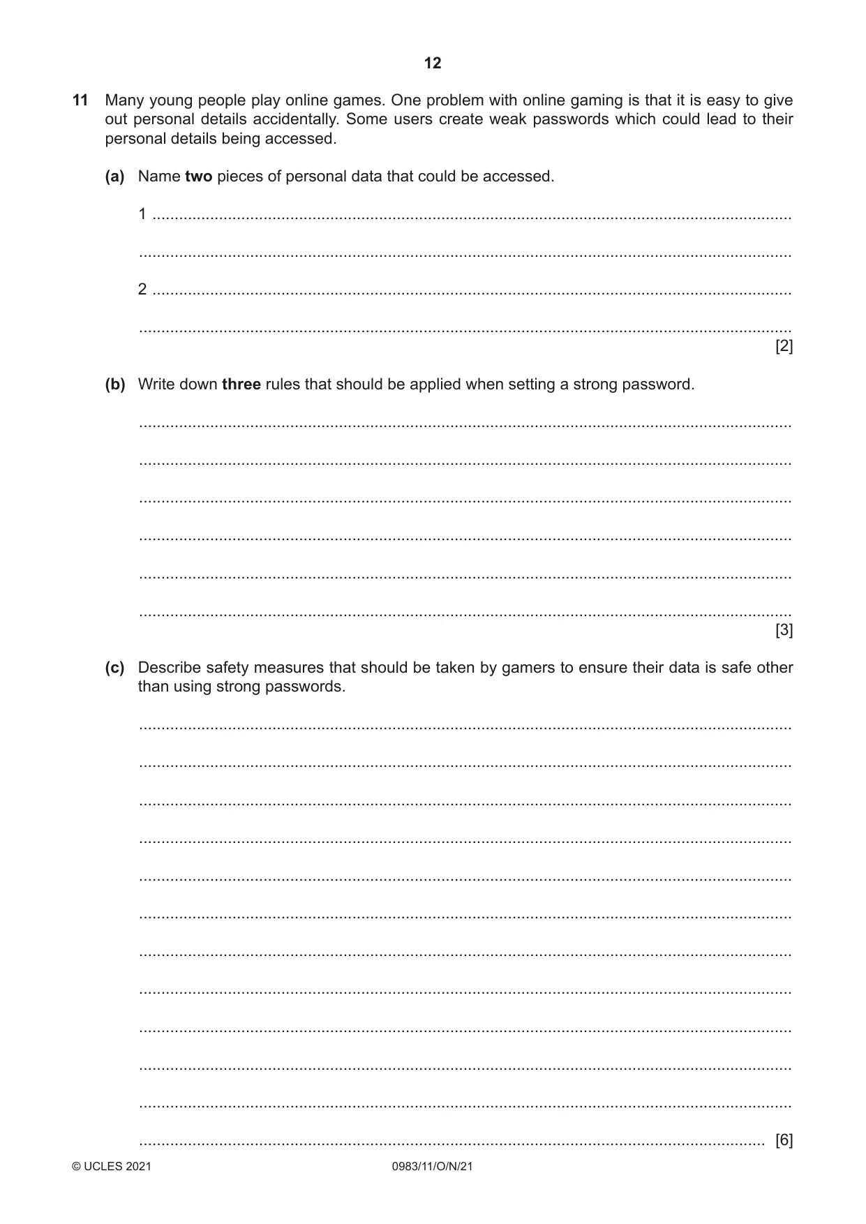 Cambridge IGCSE Information and Communication Technology (9-1) 0983 2021 Oct/Nov Paper 1 · Variant 1 question paper, page 12 of 16