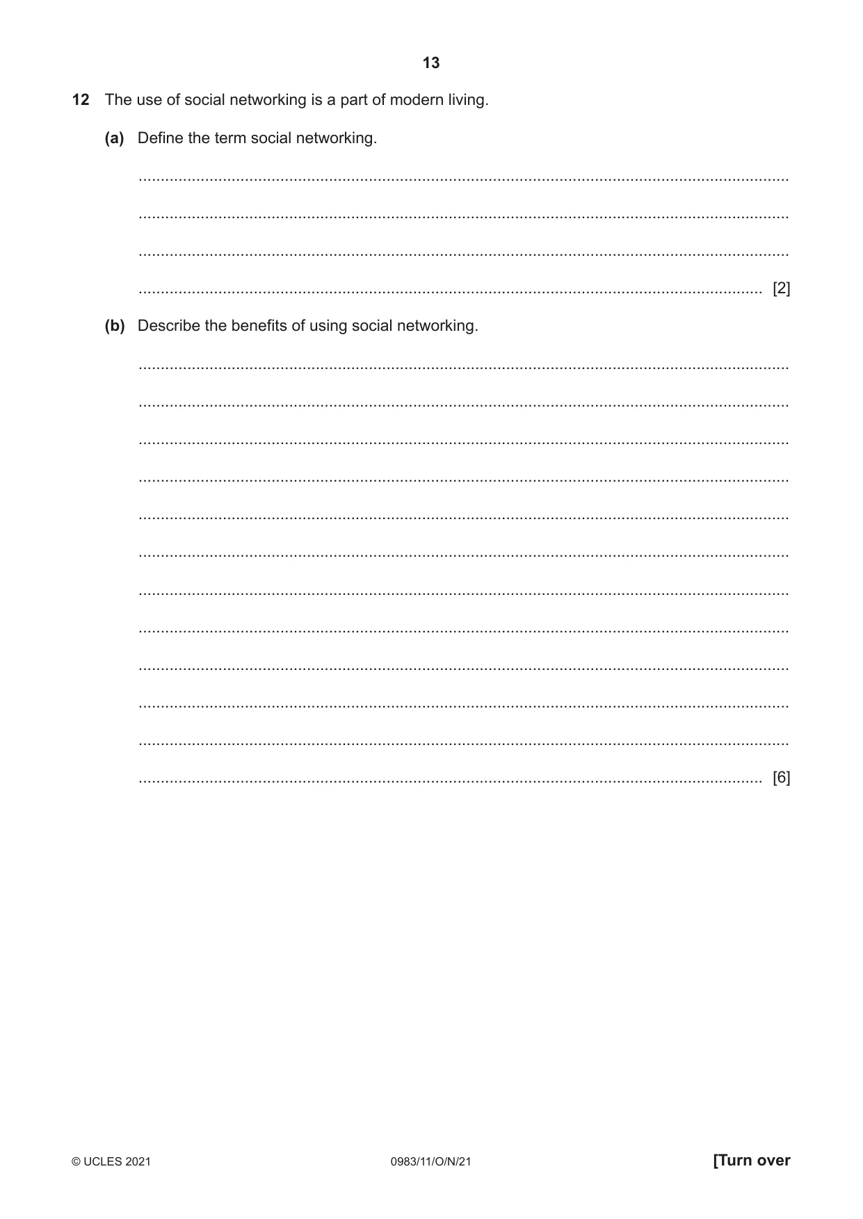 Cambridge IGCSE Information and Communication Technology (9-1) 0983 2021 Oct/Nov Paper 1 · Variant 1 question paper, page 13 of 16