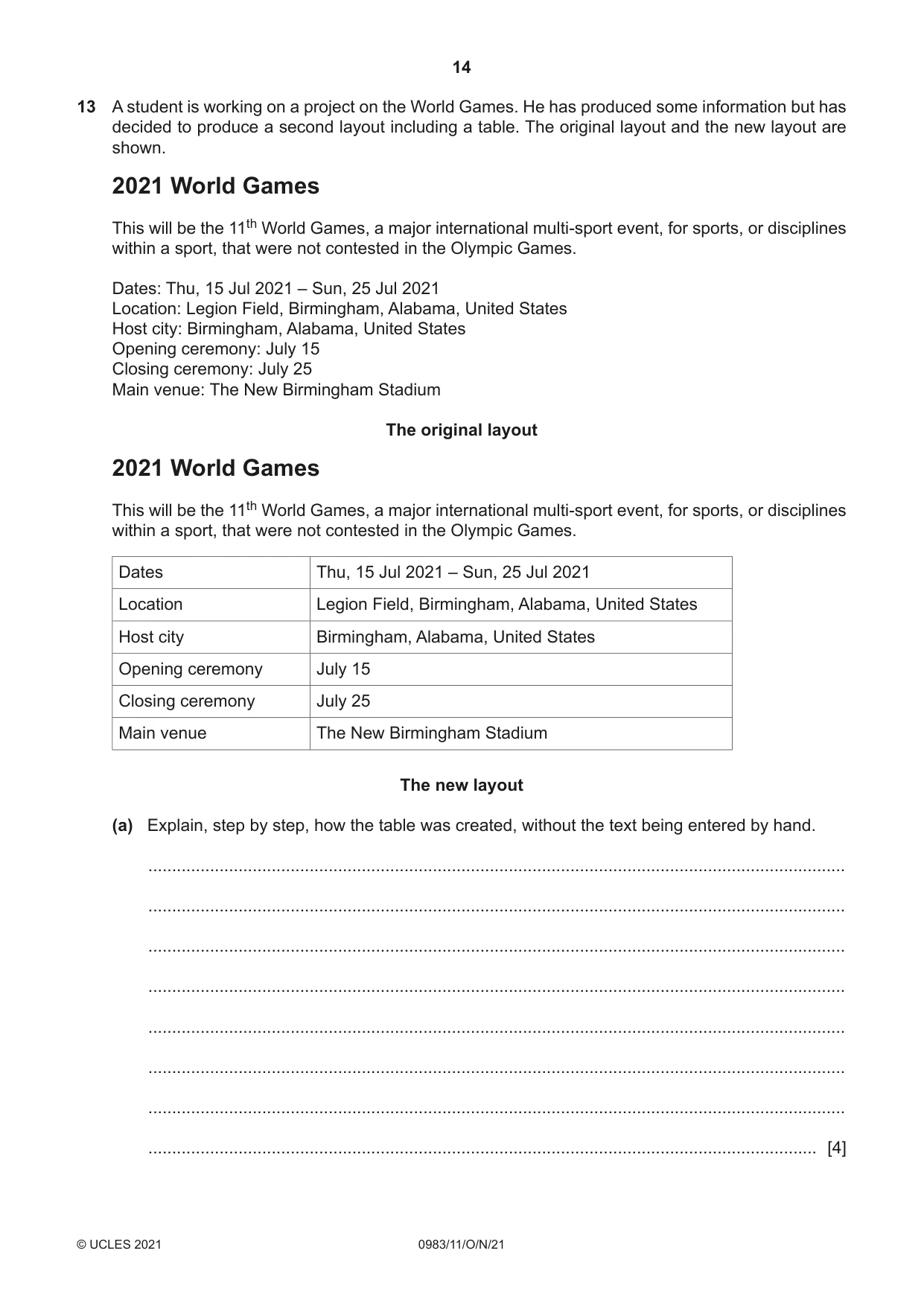 Cambridge IGCSE Information and Communication Technology (9-1) 0983 2021 Oct/Nov Paper 1 · Variant 1 question paper, page 14 of 16