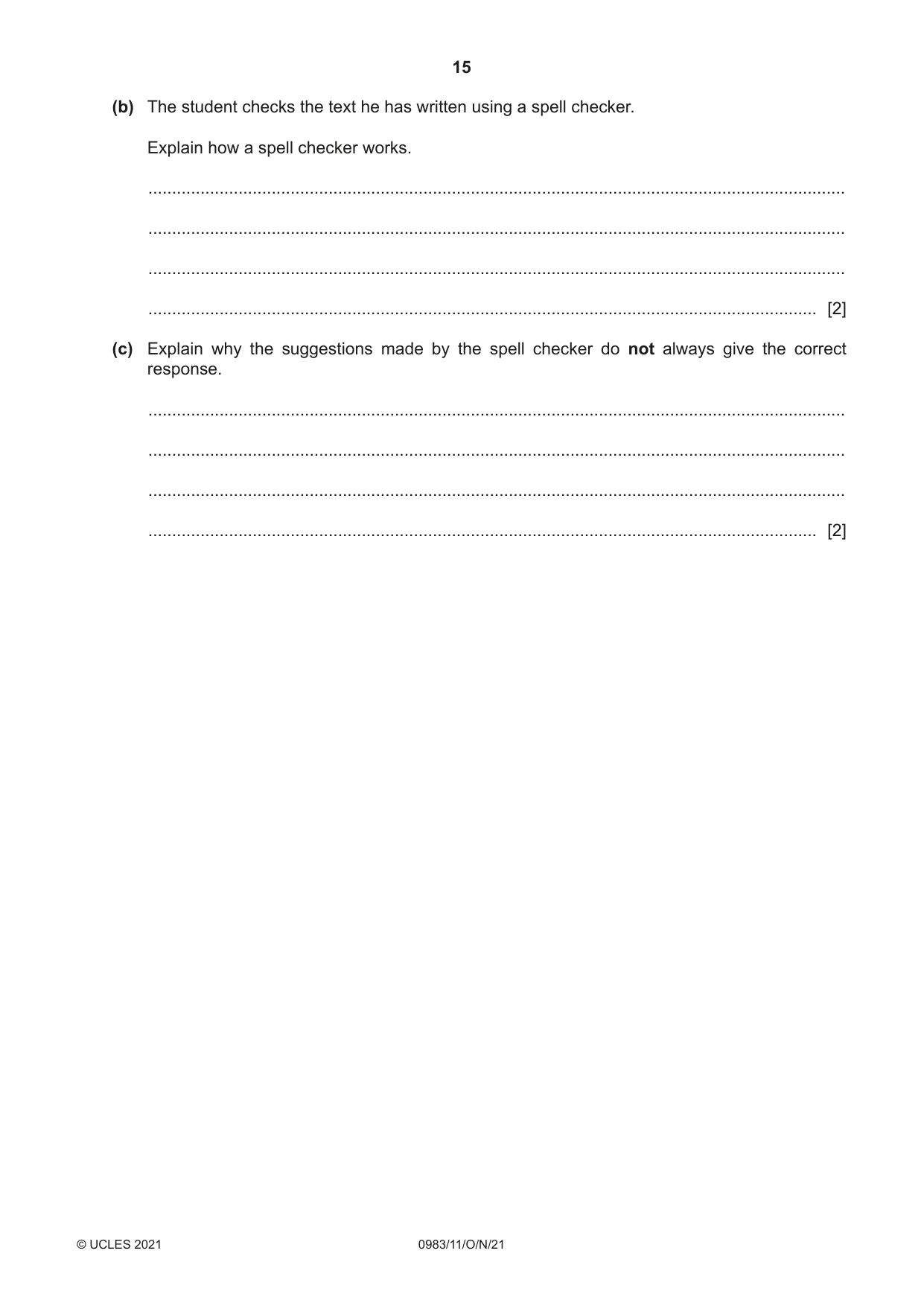 Cambridge IGCSE Information and Communication Technology (9-1) 0983 2021 Oct/Nov Paper 1 · Variant 1 question paper, page 15 of 16