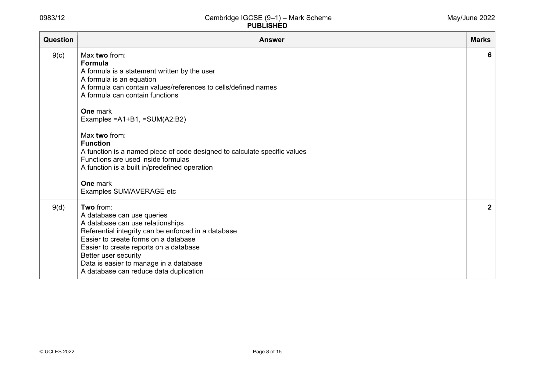 Mark scheme, page 8 of 15