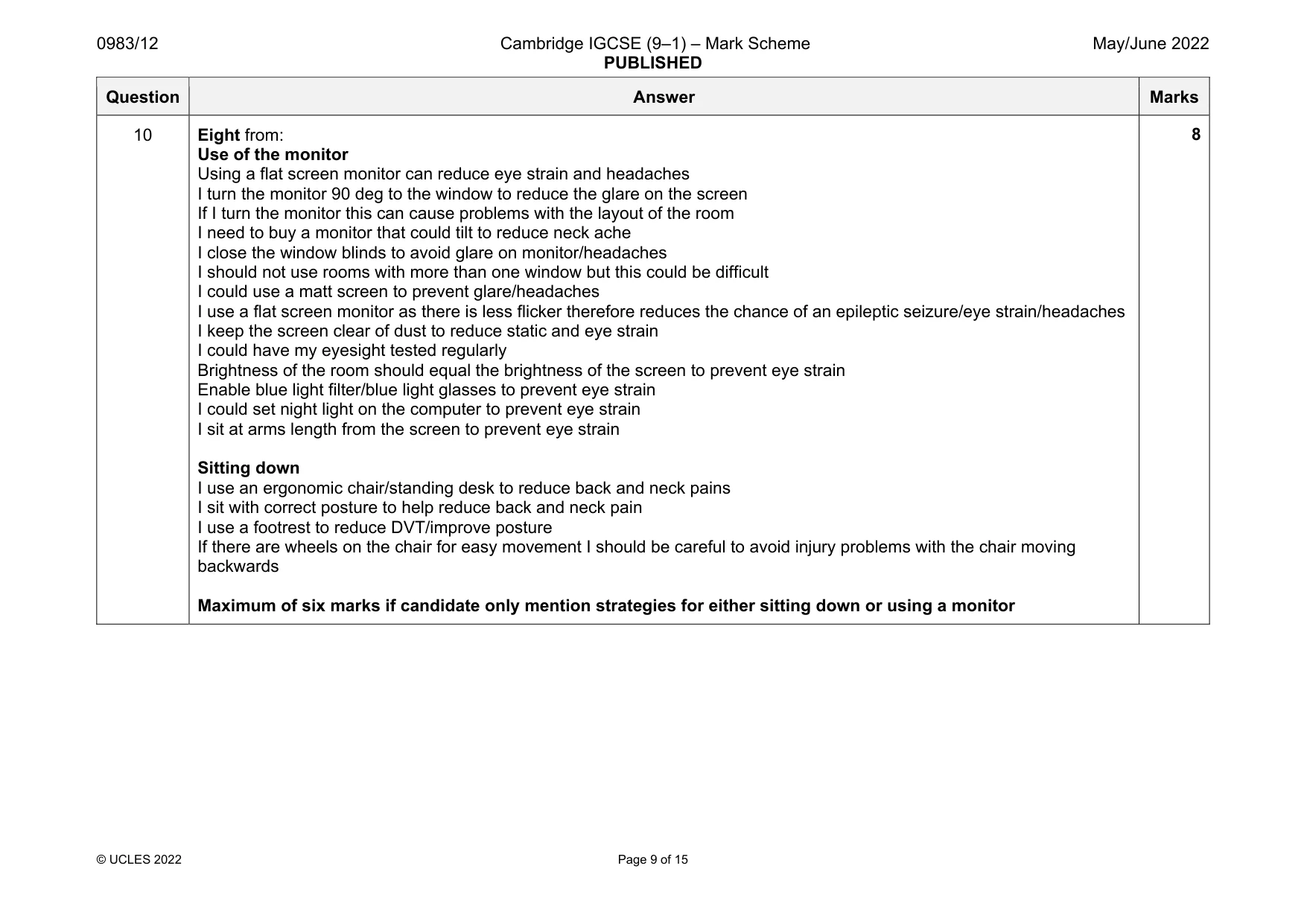 Mark scheme, page 9 of 15