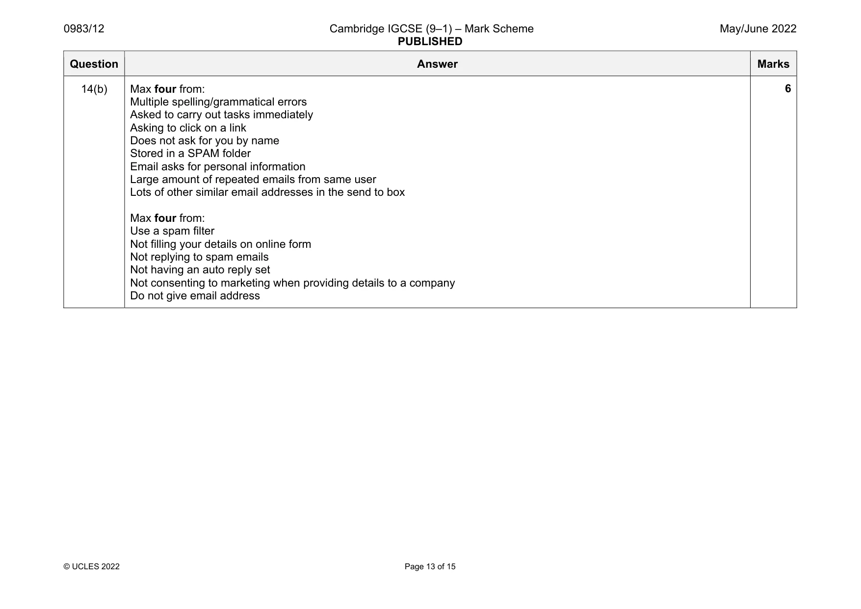 Mark scheme, page 13 of 15