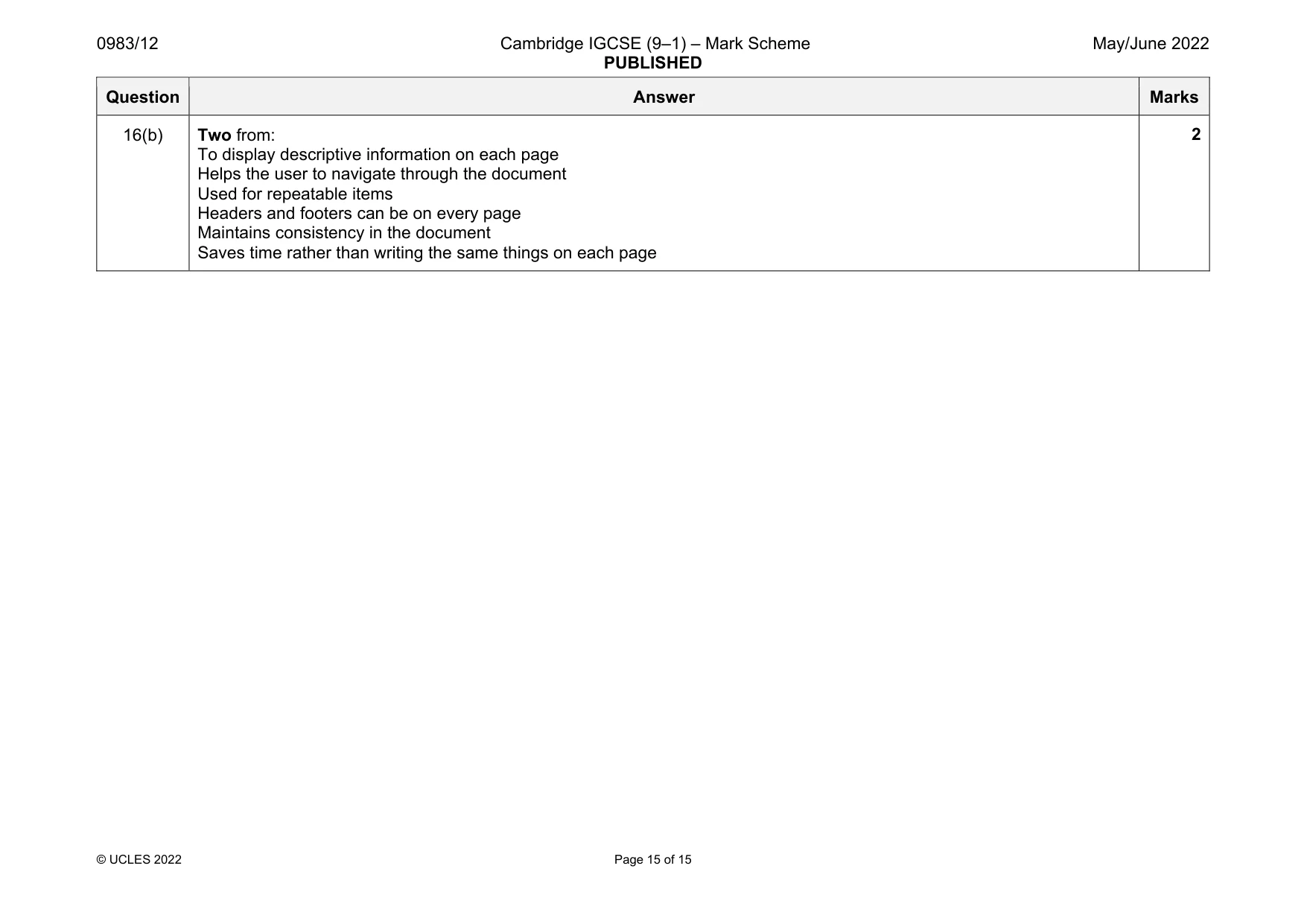 Mark scheme, page 15 of 15