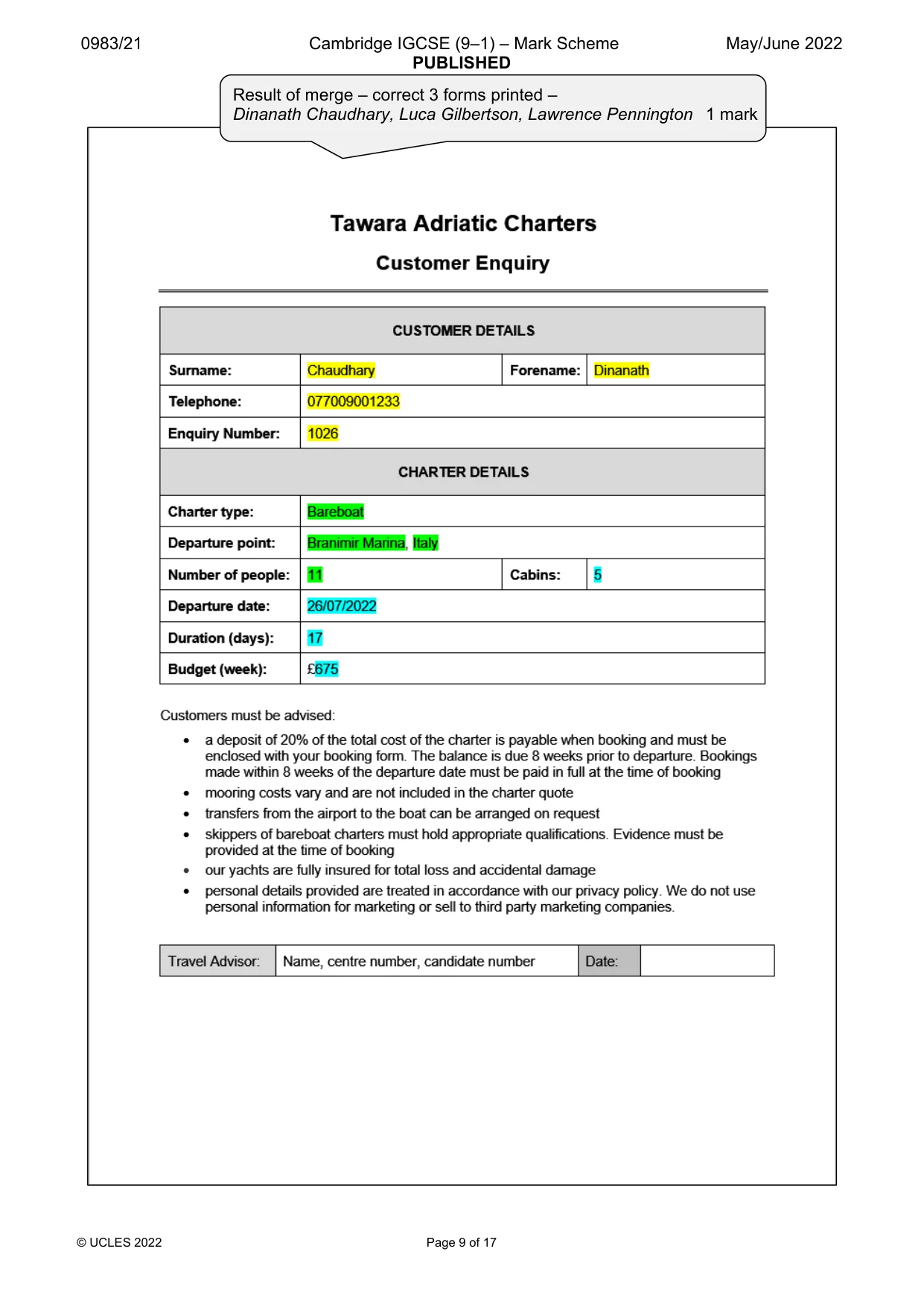 Mark scheme, page 9 of 17