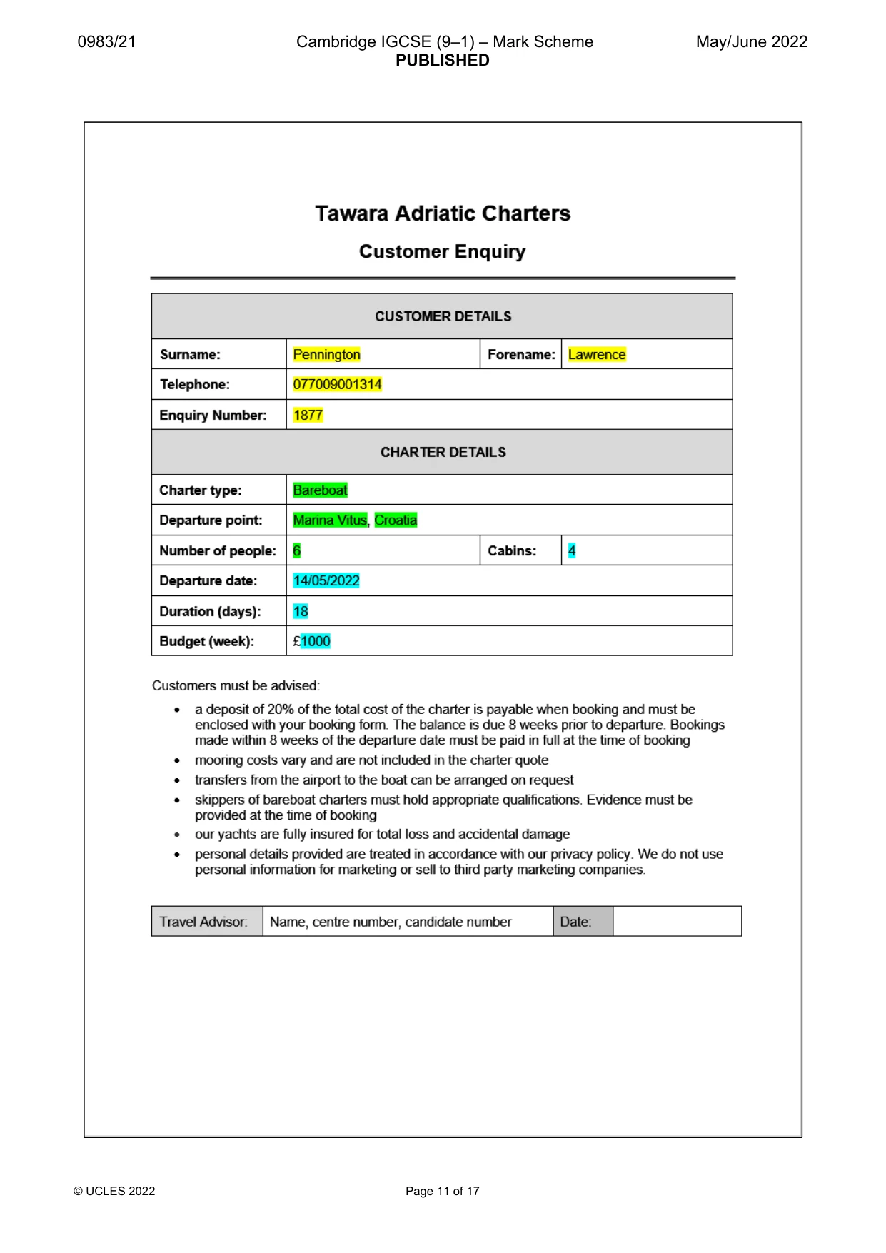Mark scheme, page 11 of 17