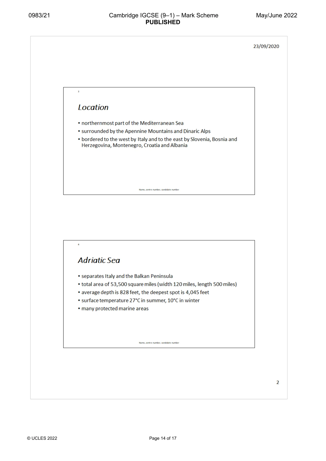 Mark scheme, page 14 of 17