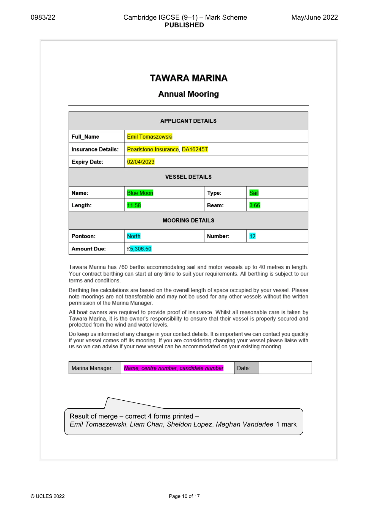 Mark scheme, page 10 of 17