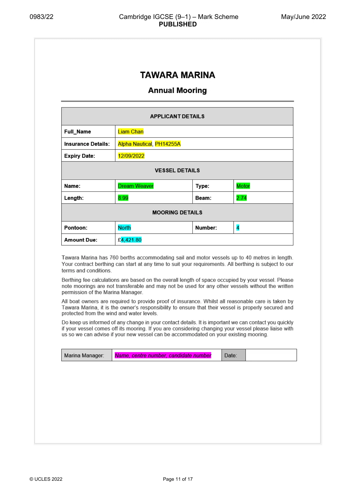 Mark scheme, page 11 of 17