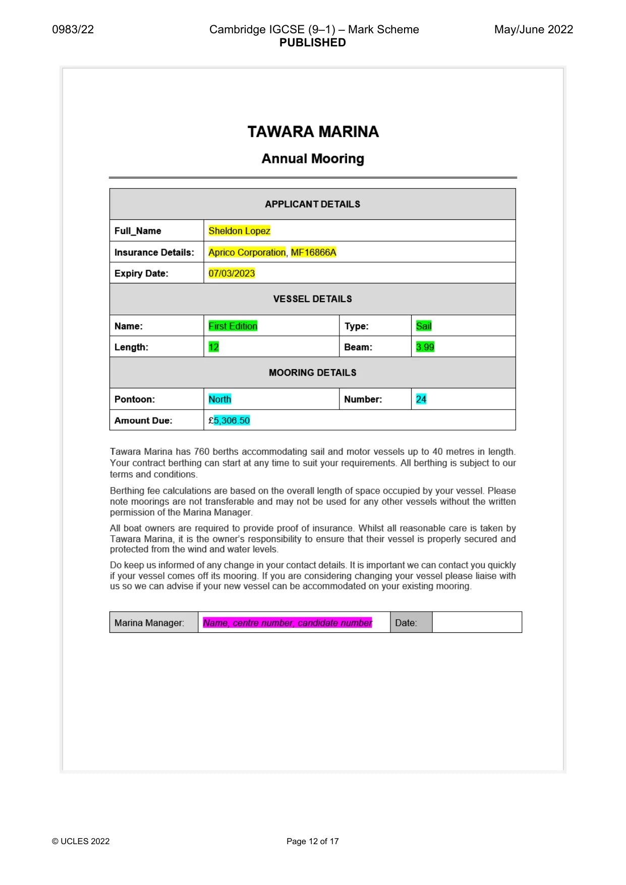 Mark scheme, page 12 of 17