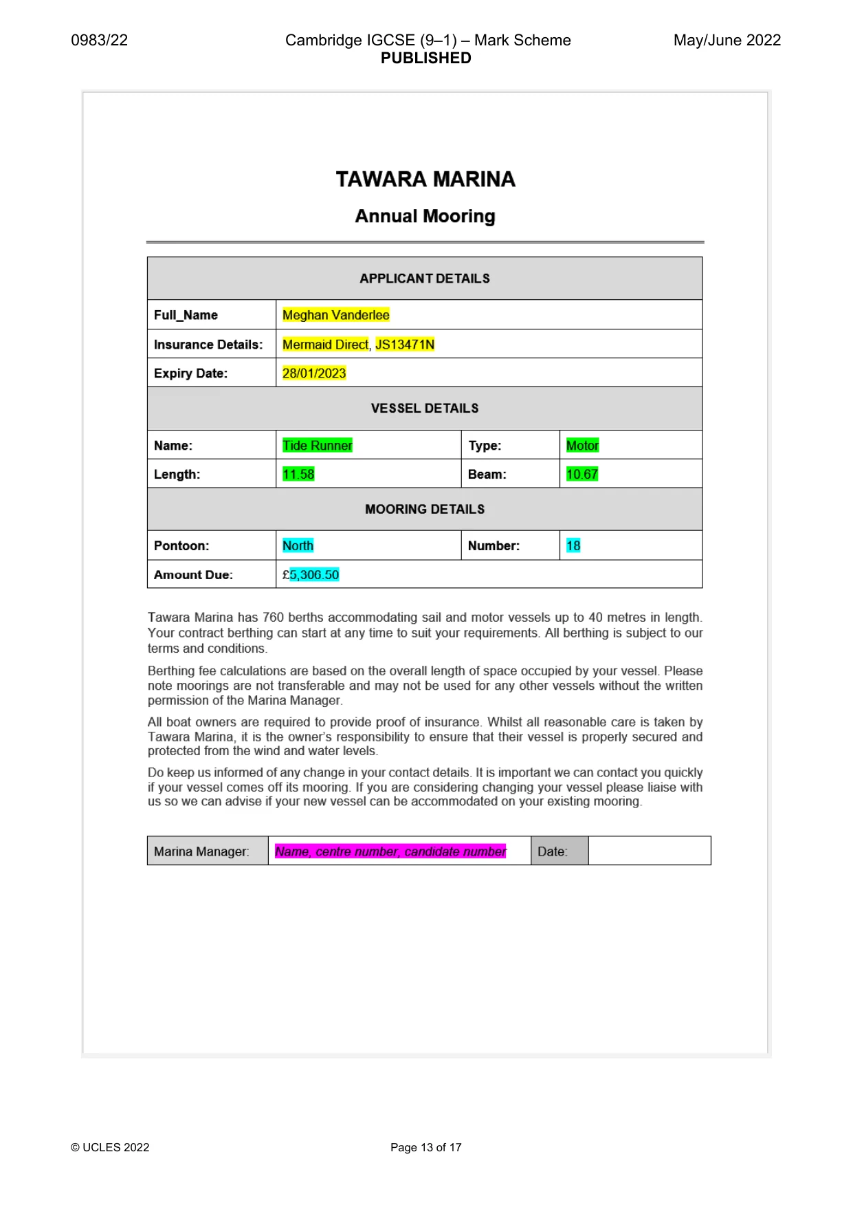 Mark scheme, page 13 of 17