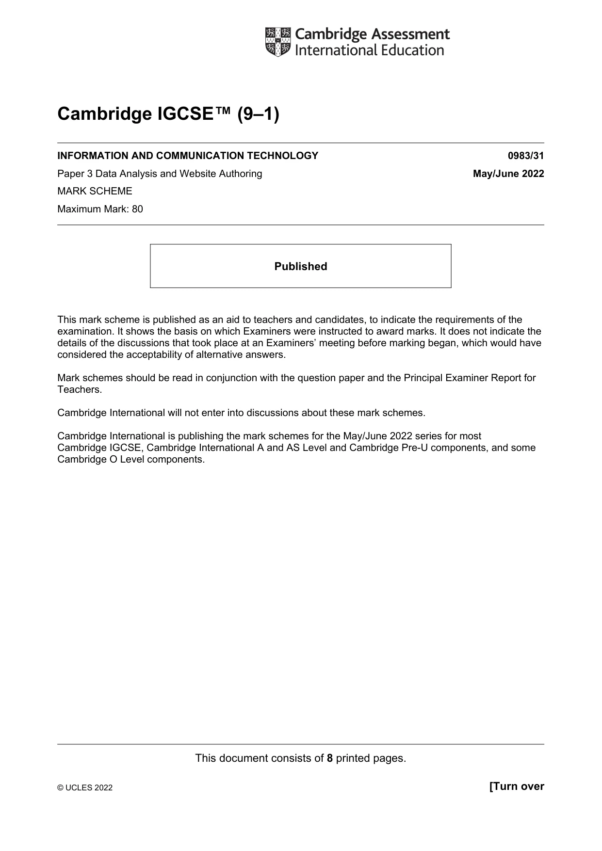 Mark scheme, page 1 of 8
