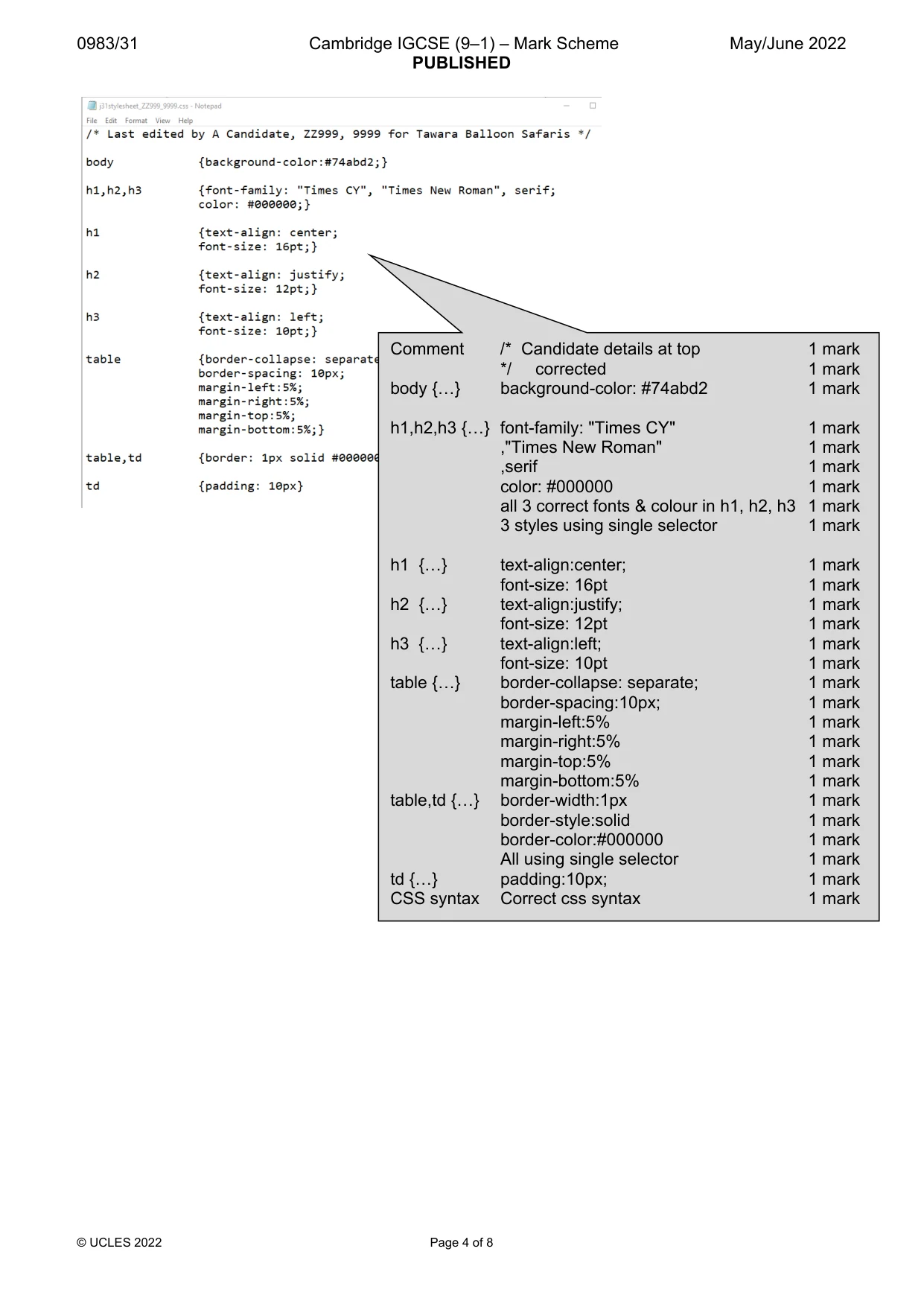 Mark scheme, page 4 of 8