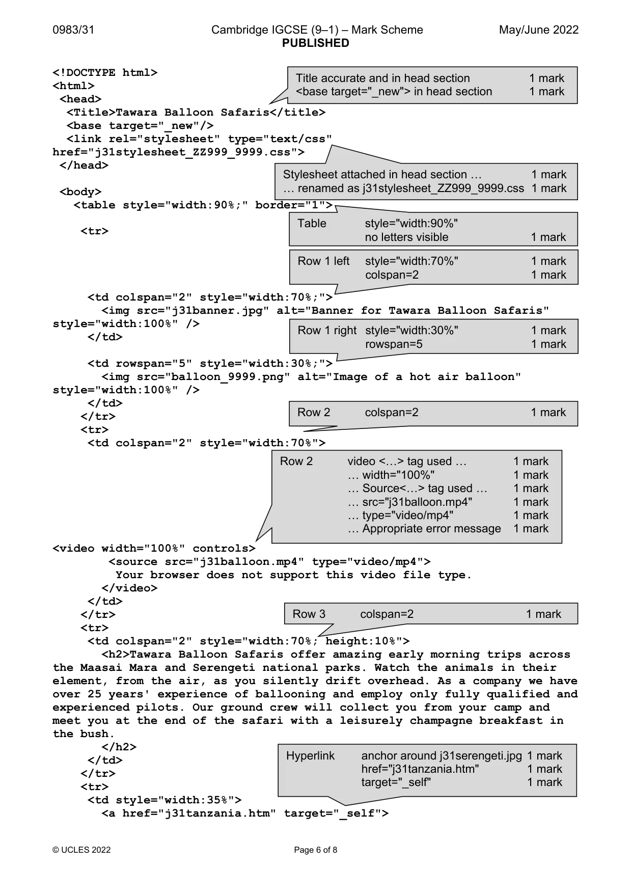 Mark scheme, page 6 of 8