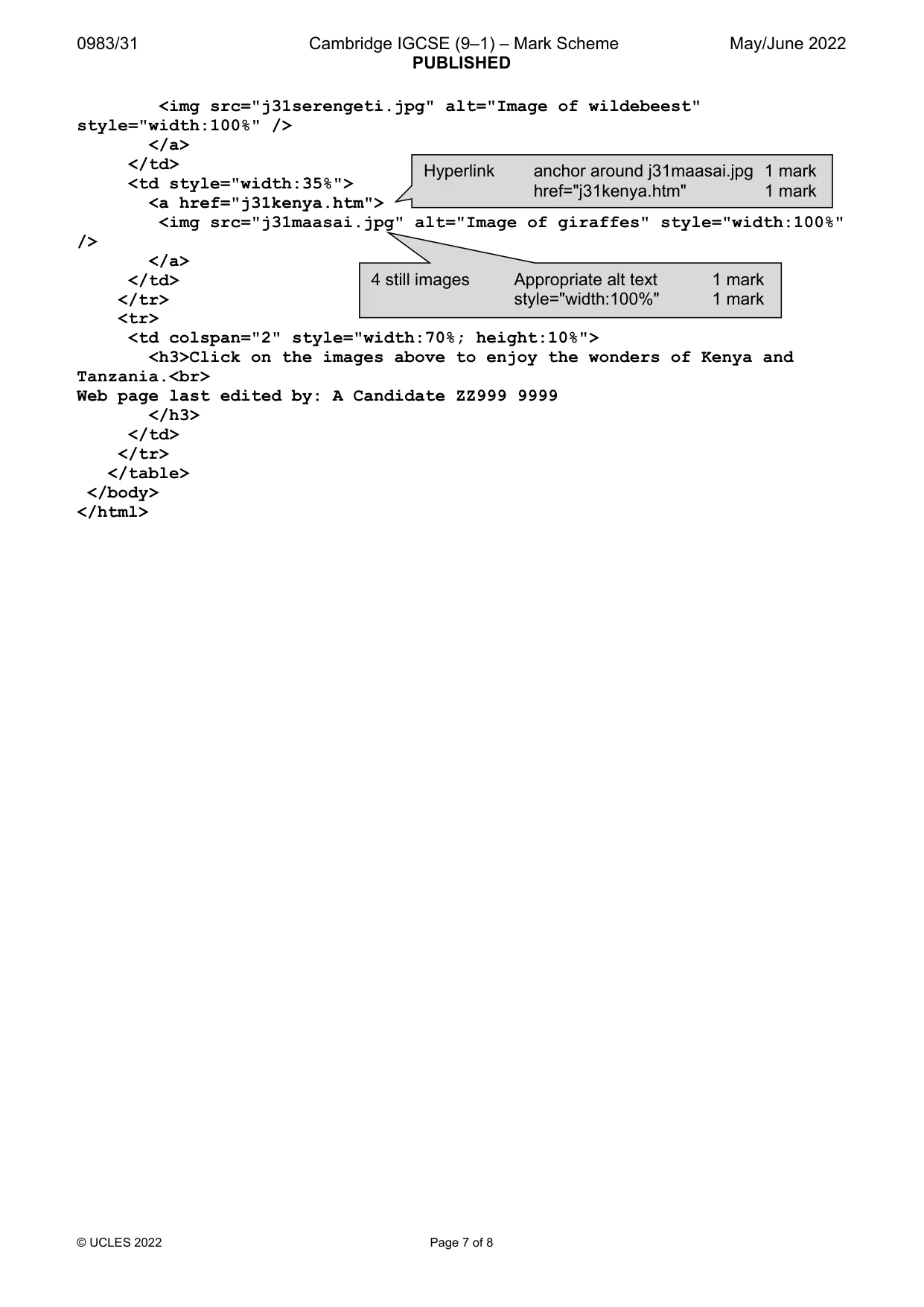 Mark scheme, page 7 of 8
