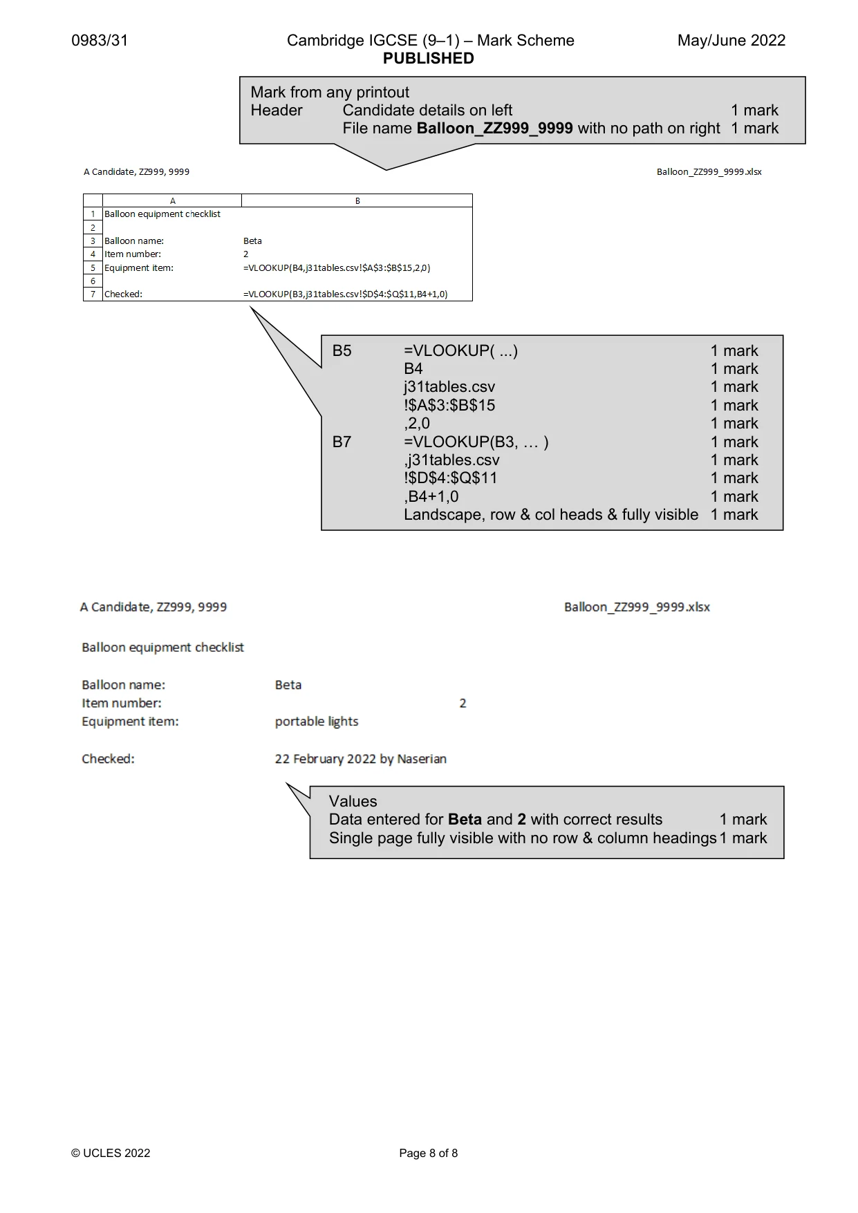 Mark scheme, page 8 of 8