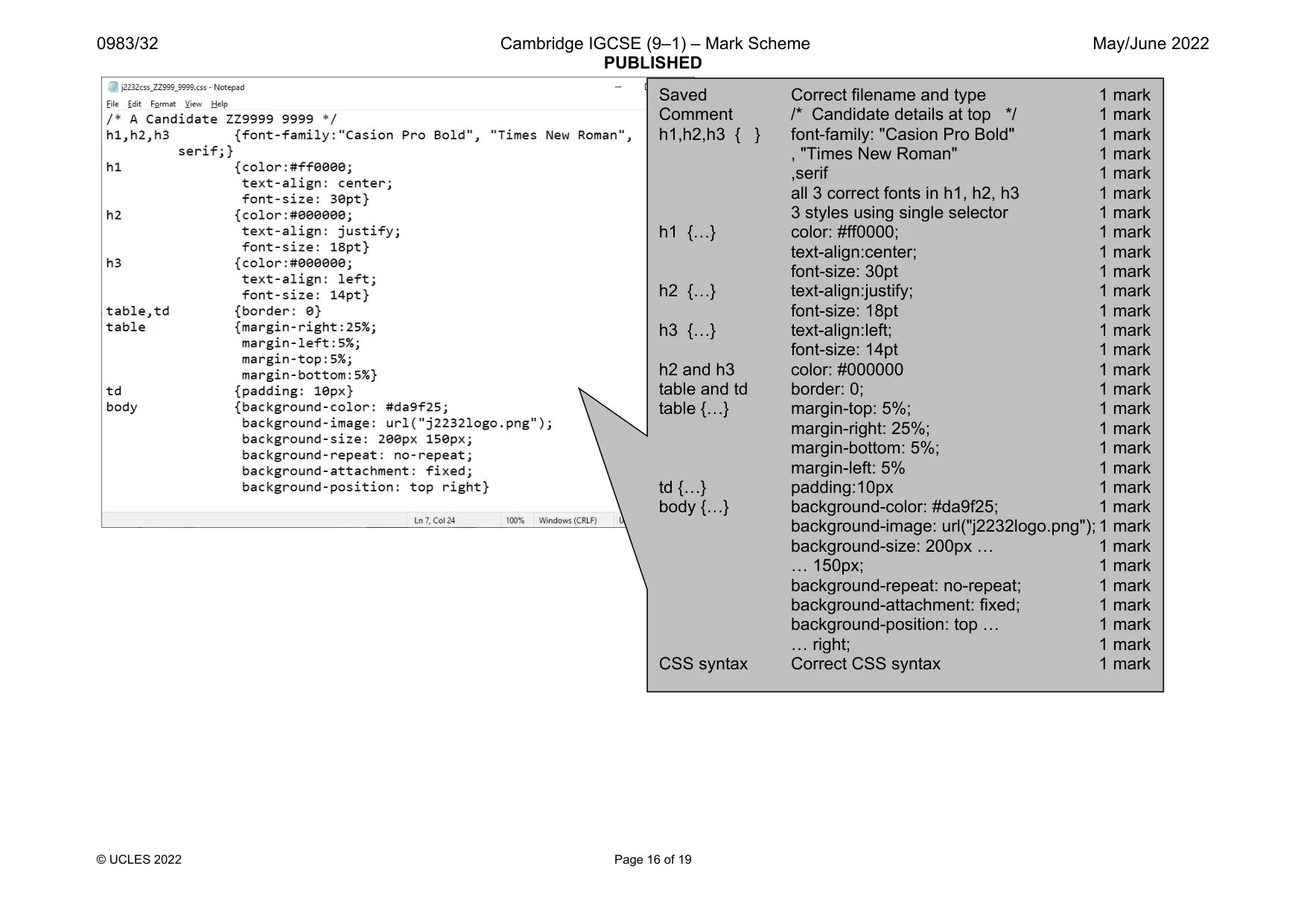Mark scheme, page 16 of 19