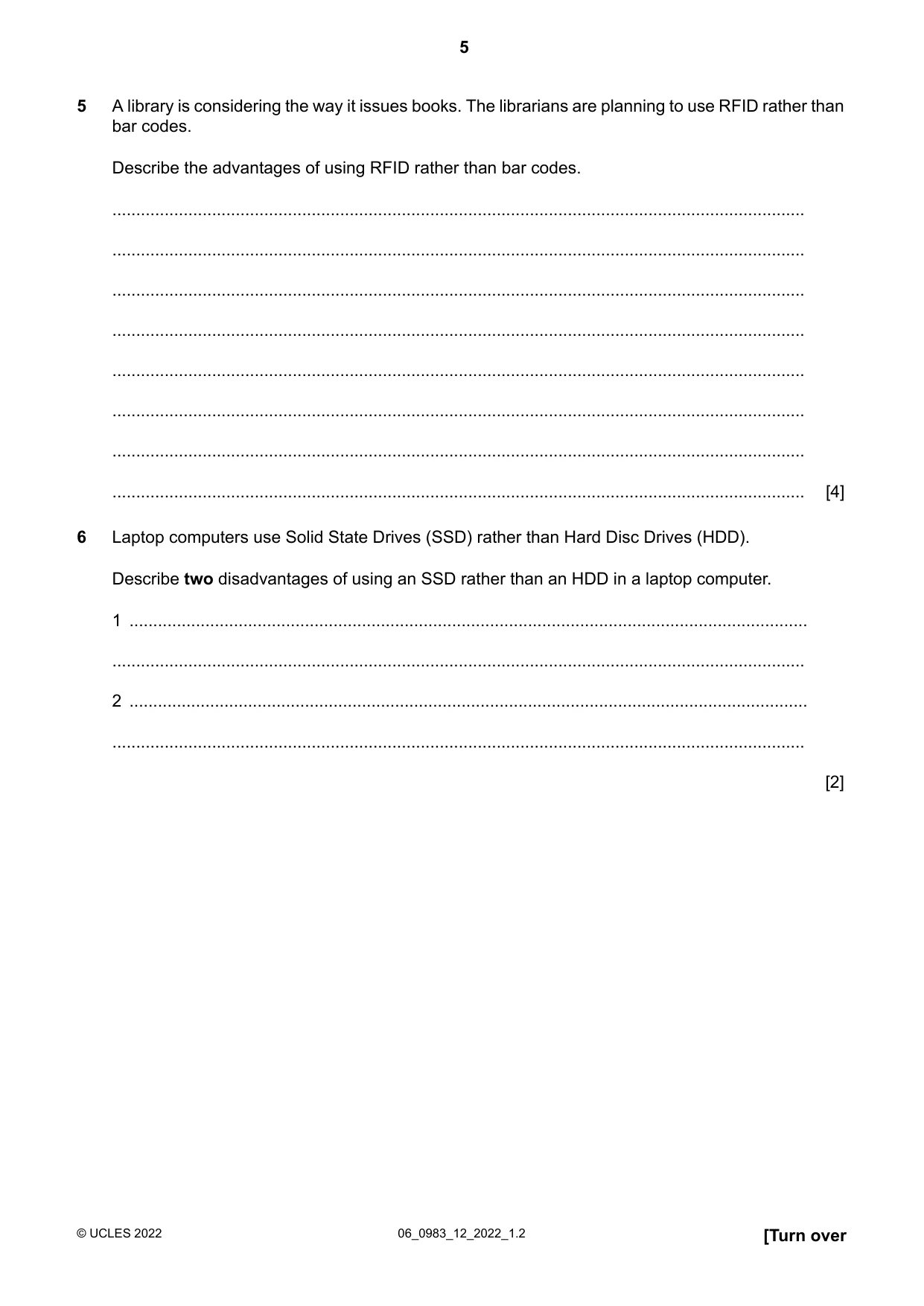 Cambridge IGCSE Information and Communication Technology (9-1) 0983 2022 May/June Paper 1 · Variant 2 question paper, page 5 of 16