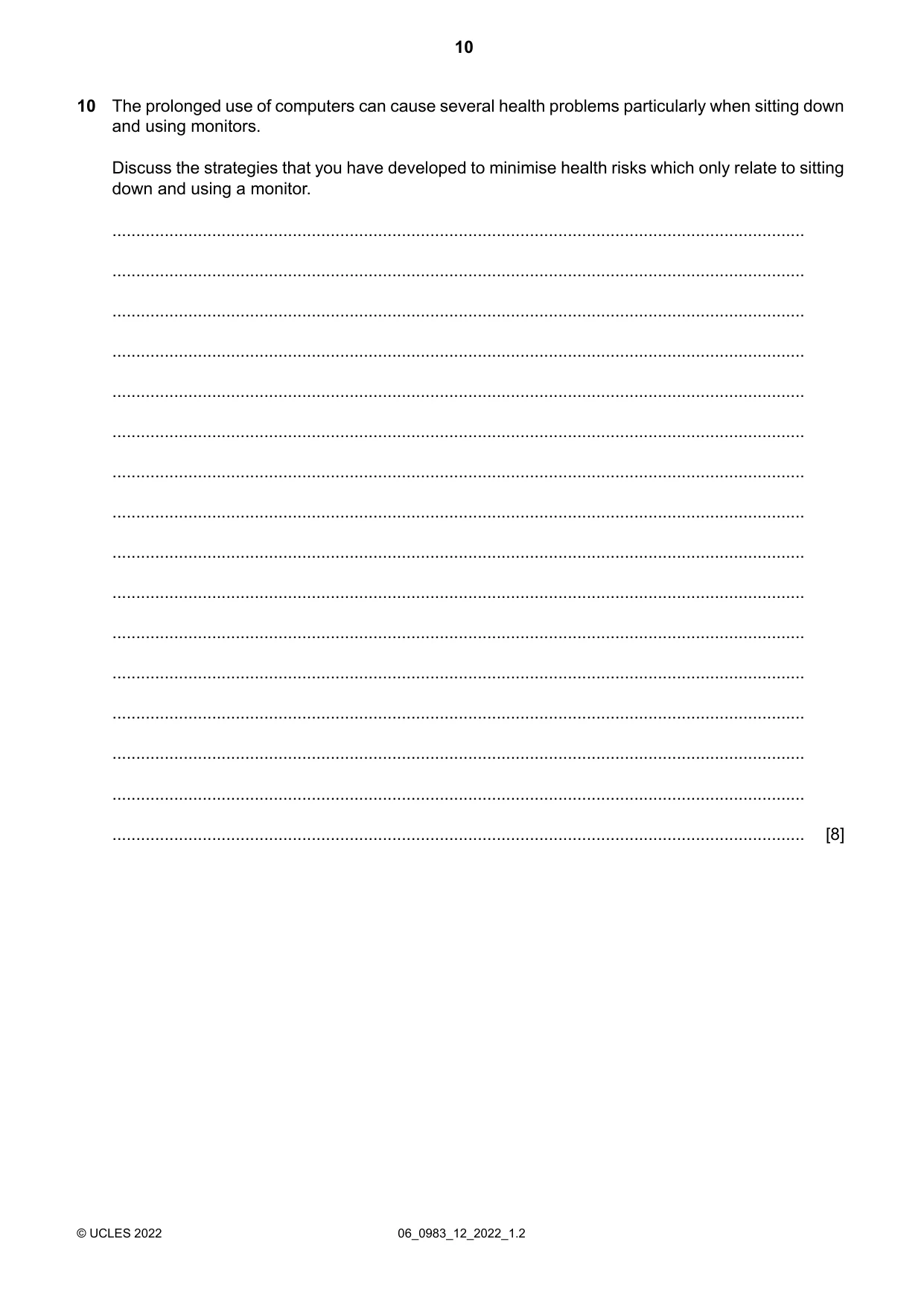 Cambridge IGCSE Information and Communication Technology (9-1) 0983 2022 May/June Paper 1 · Variant 2 question paper, page 10 of 16