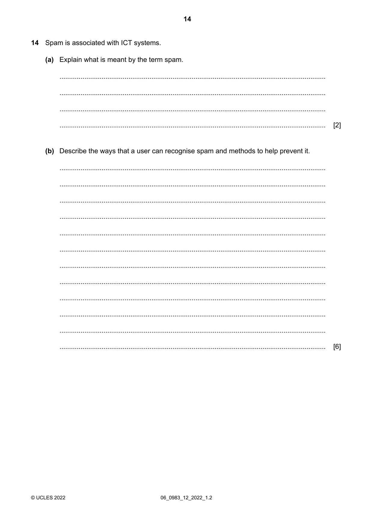 Cambridge IGCSE Information and Communication Technology (9-1) 0983 2022 May/June Paper 1 · Variant 2 question paper, page 14 of 16