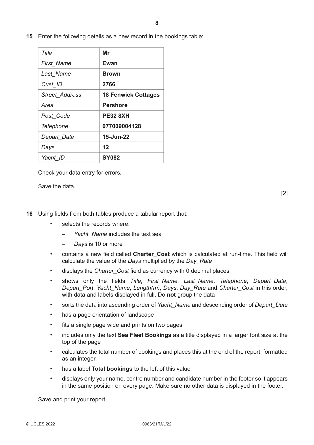 Cambridge IGCSE Information and Communication Technology (9-1) 0983 2022 May/June Paper 2 · Variant 1 question paper, page 8 of 16