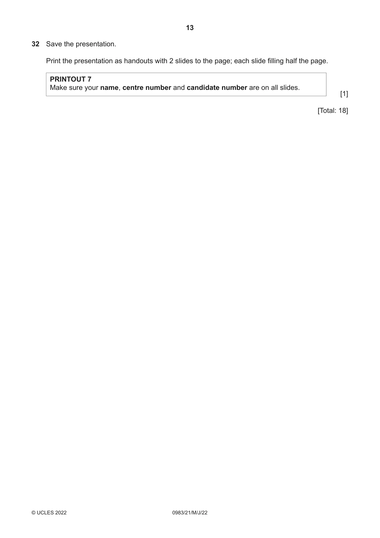 Cambridge IGCSE Information and Communication Technology (9-1) 0983 2022 May/June Paper 2 · Variant 1 question paper, page 13 of 16