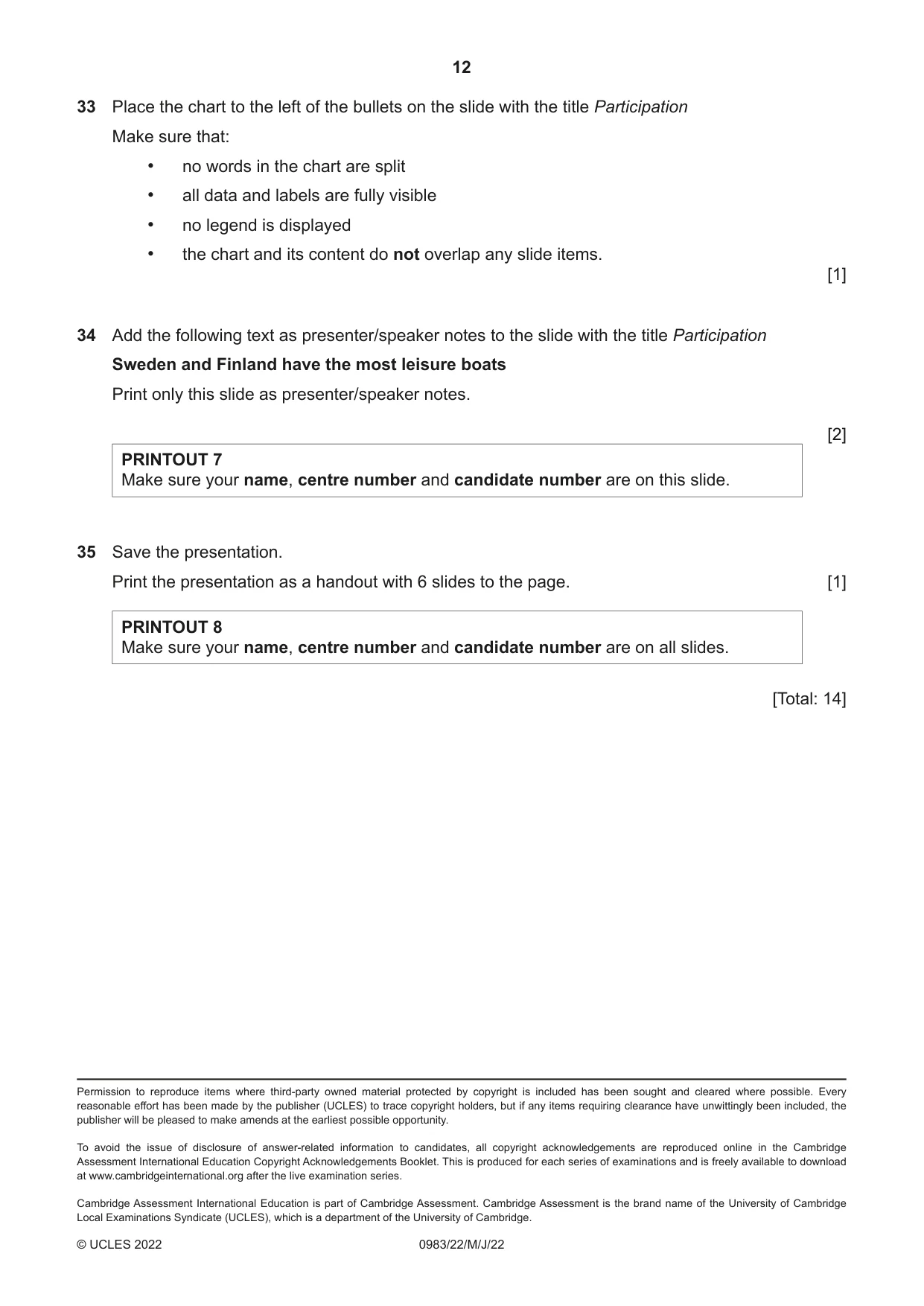 Cambridge IGCSE Information and Communication Technology (9-1) 0983 2022 May/June Paper 2 · Variant 2 question paper, page 12 of 12