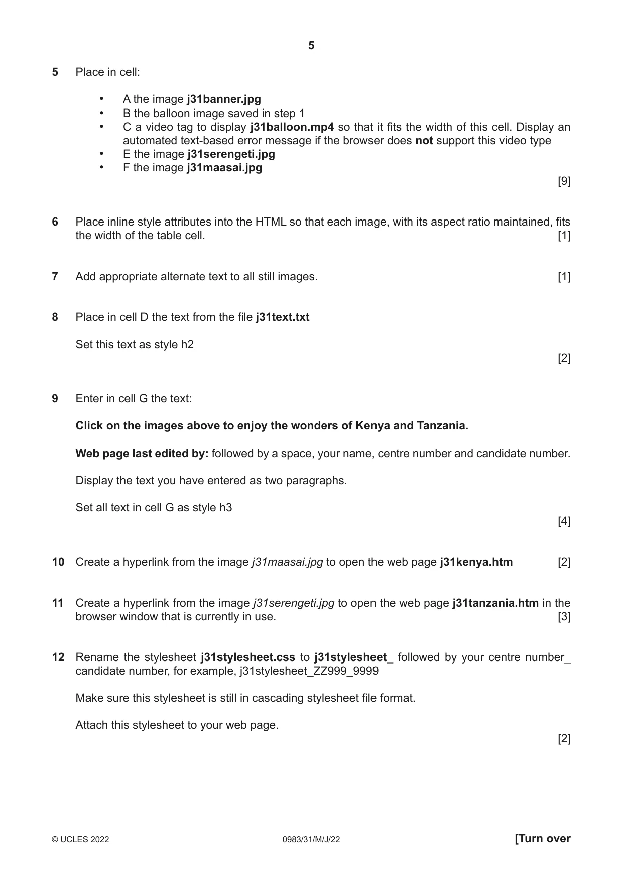 Cambridge IGCSE Information and Communication Technology (9-1) 0983 2022 May/June Paper 3 · Variant 1 question paper, page 5 of 8