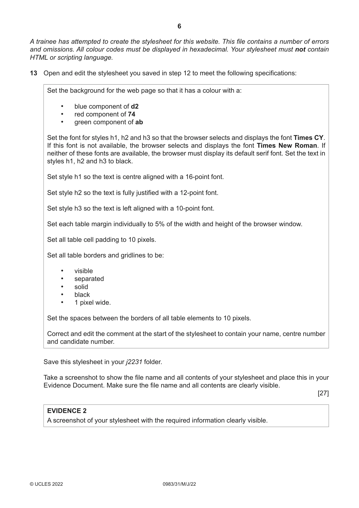 Cambridge IGCSE Information and Communication Technology (9-1) 0983 2022 May/June Paper 3 · Variant 1 question paper, page 6 of 8