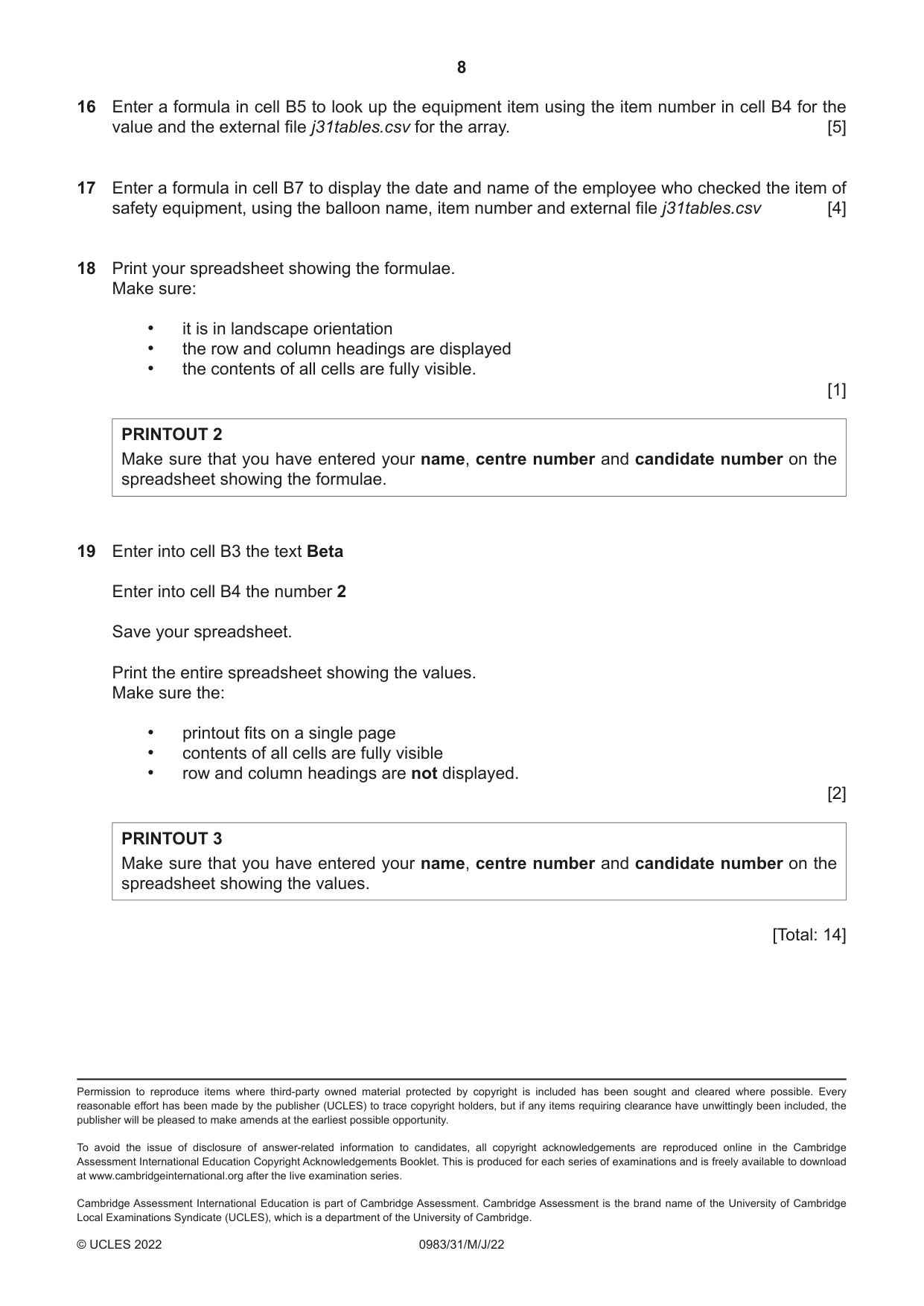 Cambridge IGCSE Information and Communication Technology (9-1) 0983 2022 May/June Paper 3 · Variant 1 question paper, page 8 of 8